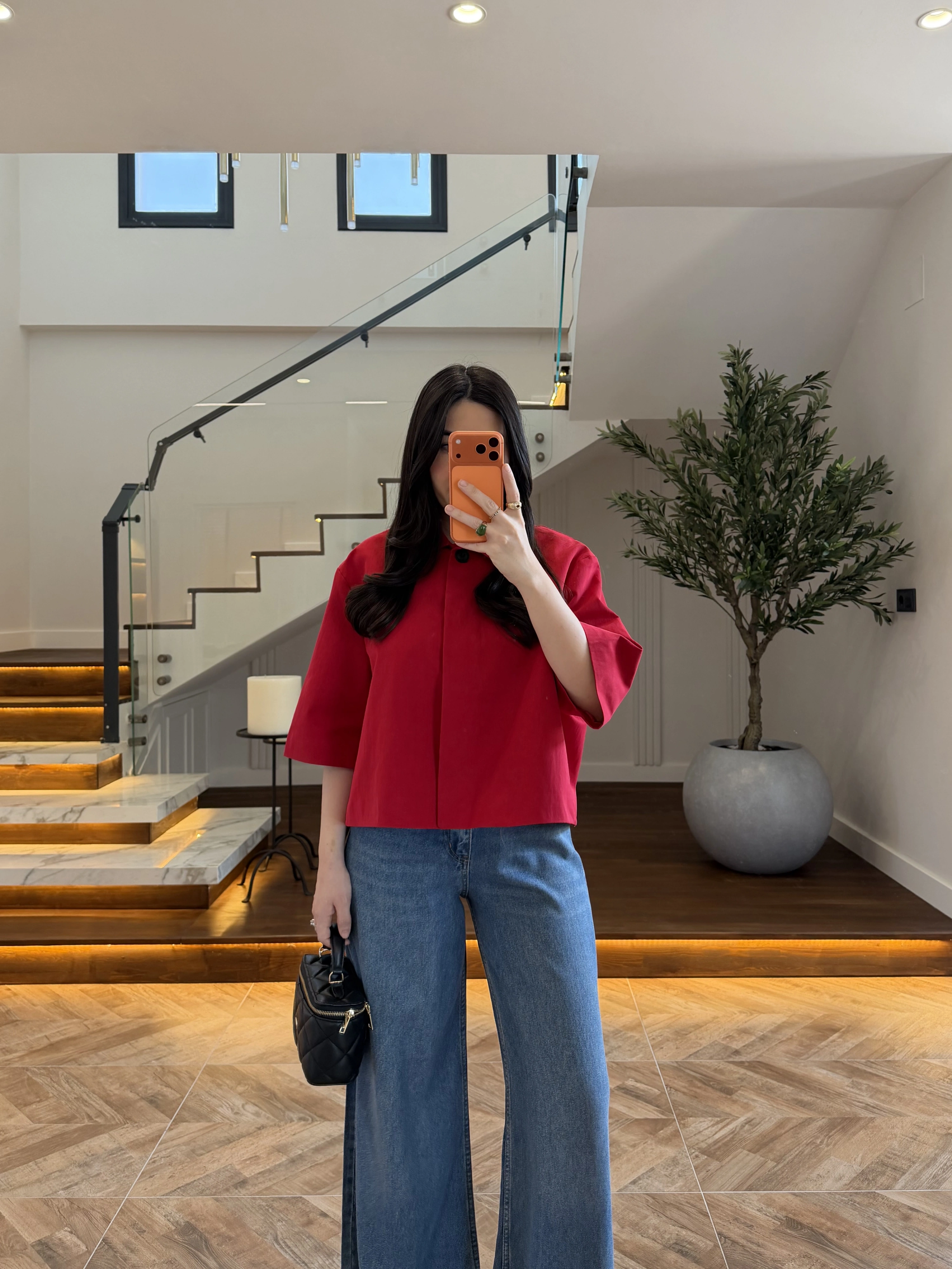 KIRMIZI OVERSİZE CROP CEKET-26K1130