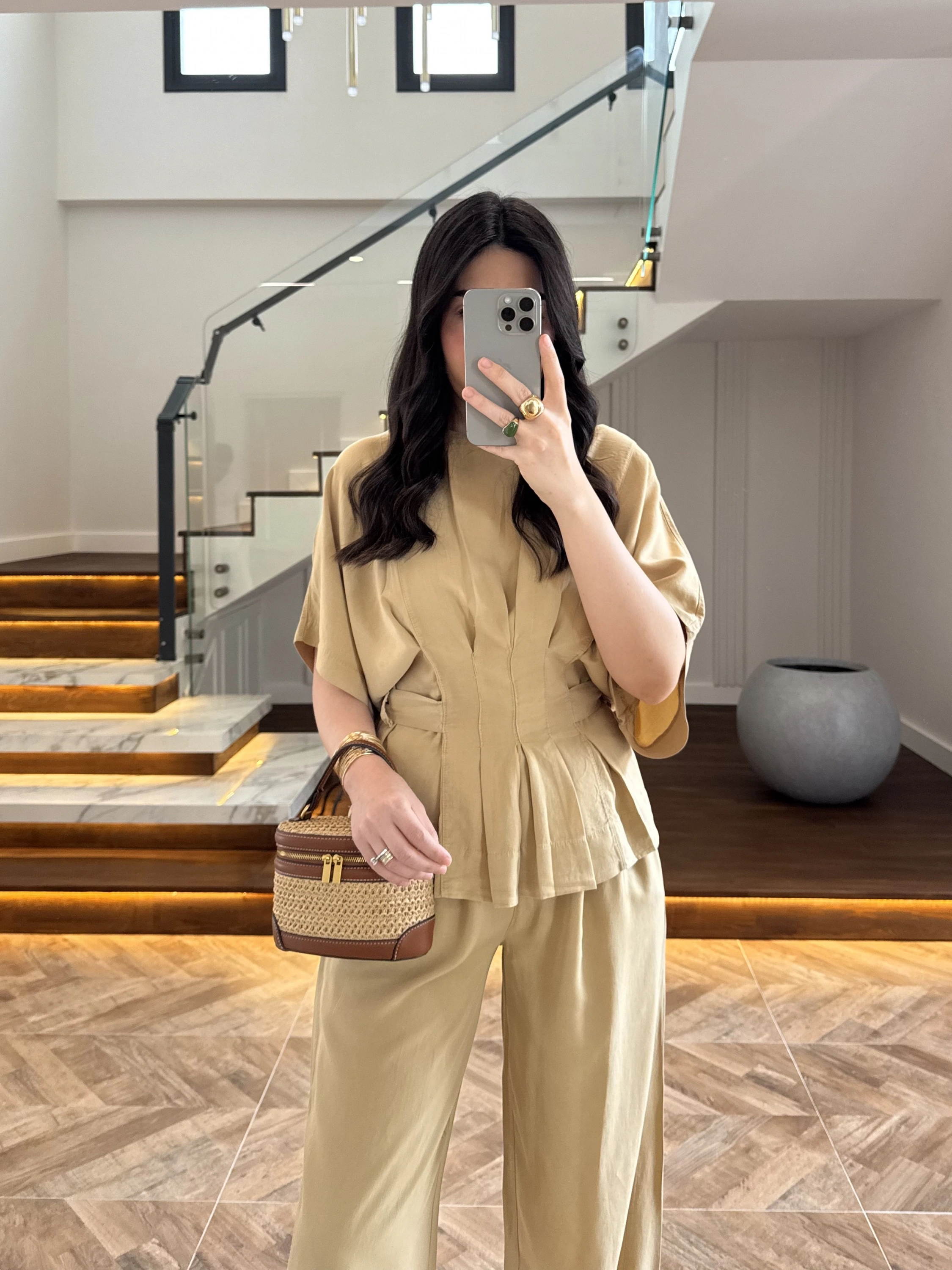 KOYU BEJ SALAŞ PANTOLON BLUZ TAKIM-650008