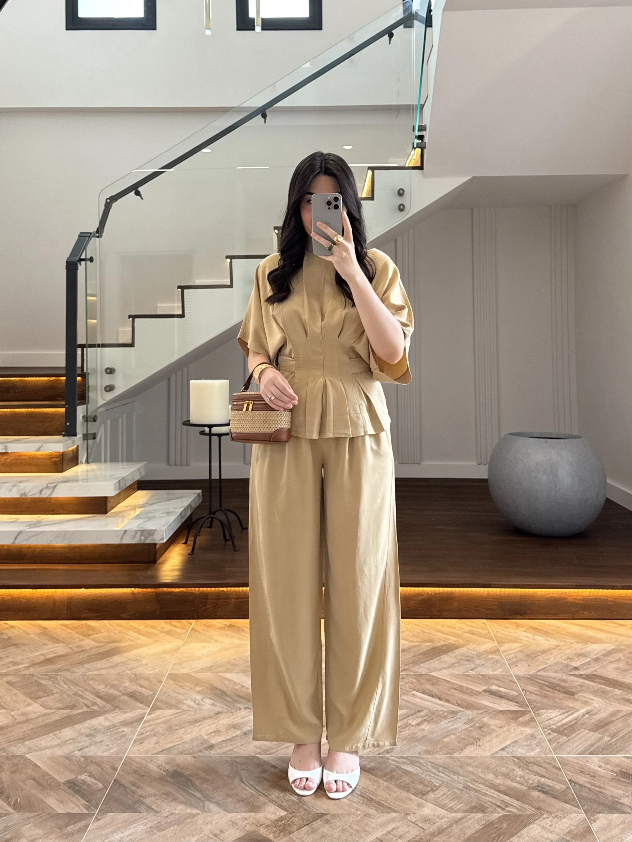 KOYU BEJ SALAŞ PANTOLON BLUZ TAKIM-650008