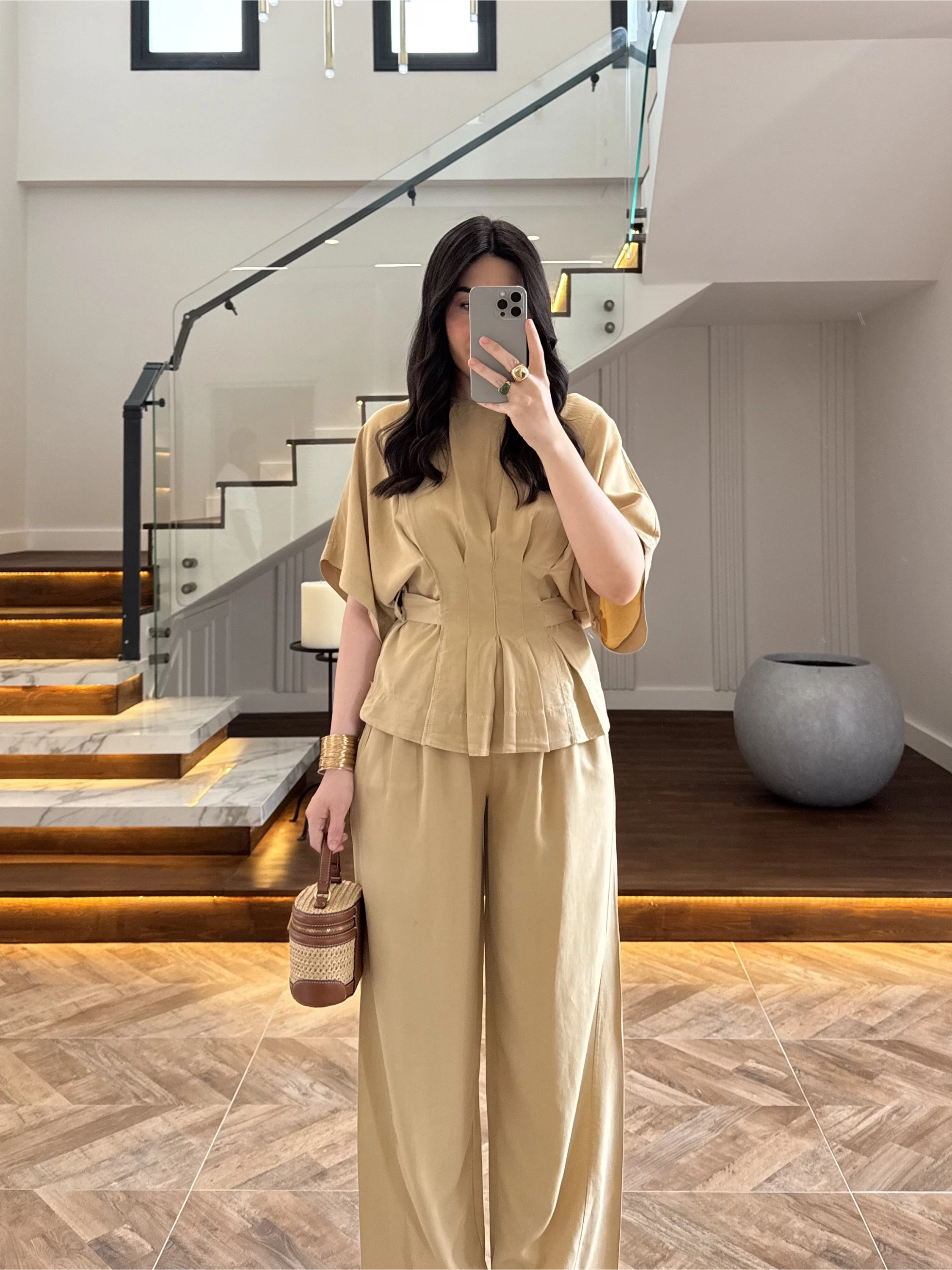 KOYU BEJ SALAŞ PANTOLON BLUZ TAKIM-650008