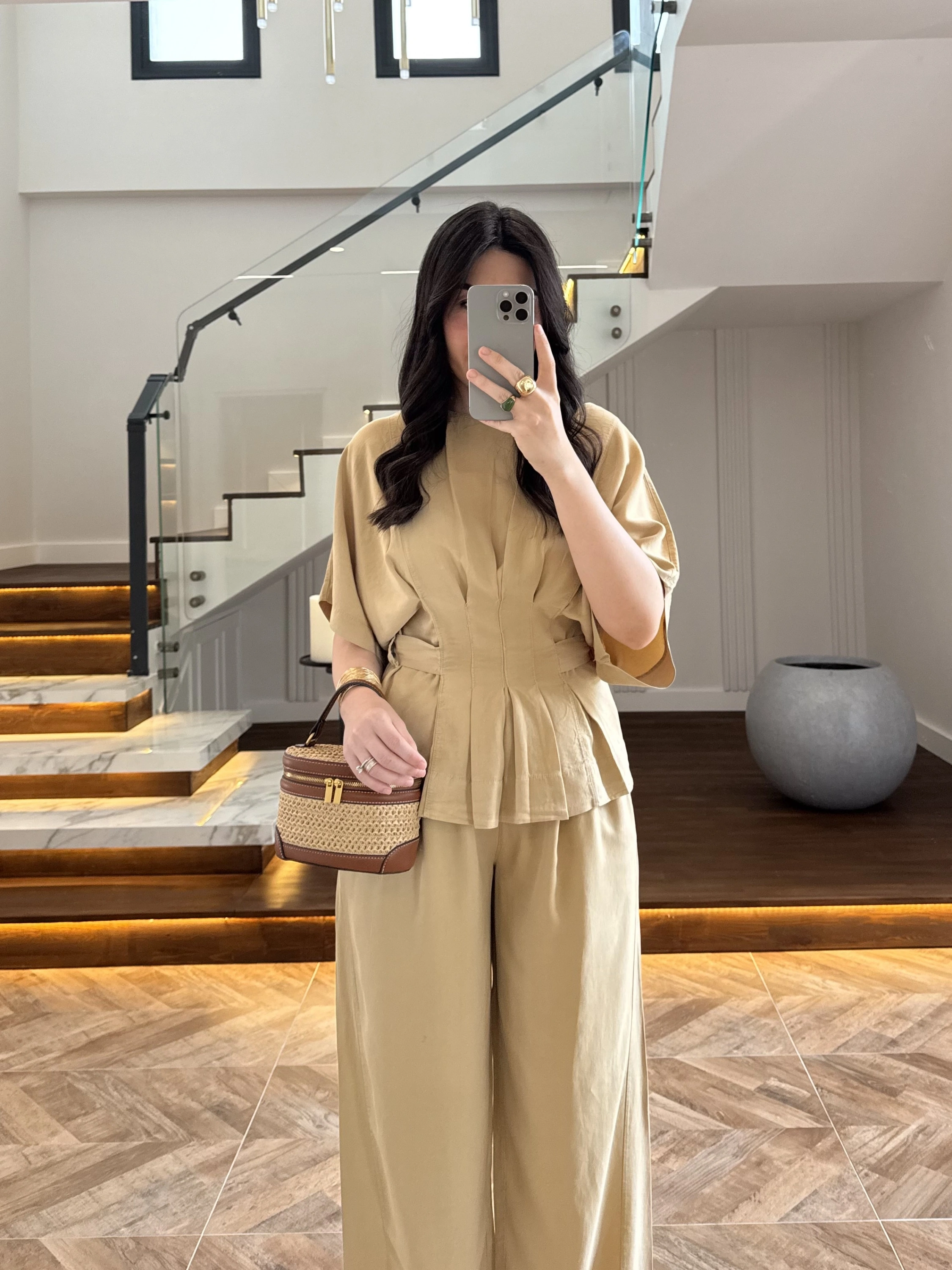 KOYU BEJ SALAŞ PANTOLON BLUZ TAKIM-650008