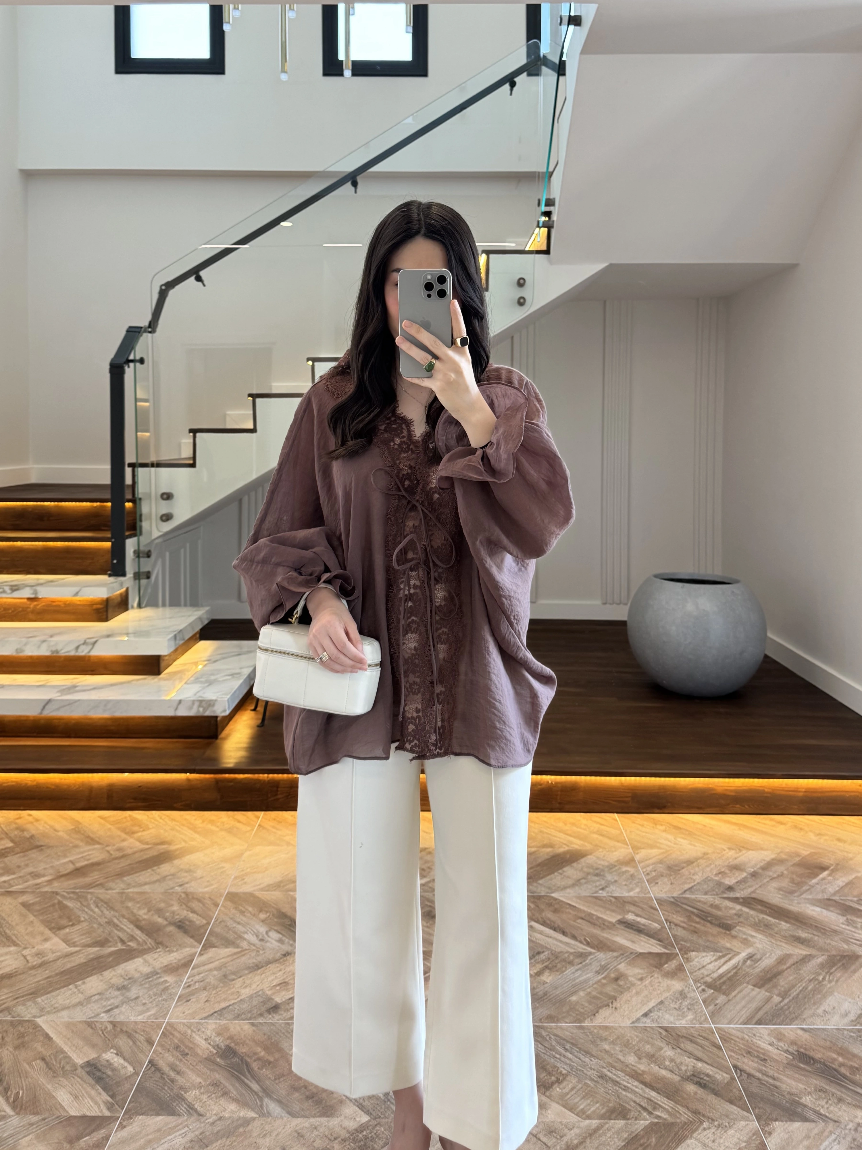 KOYU KAHVE DANTELLİ GÖMLEK -5108