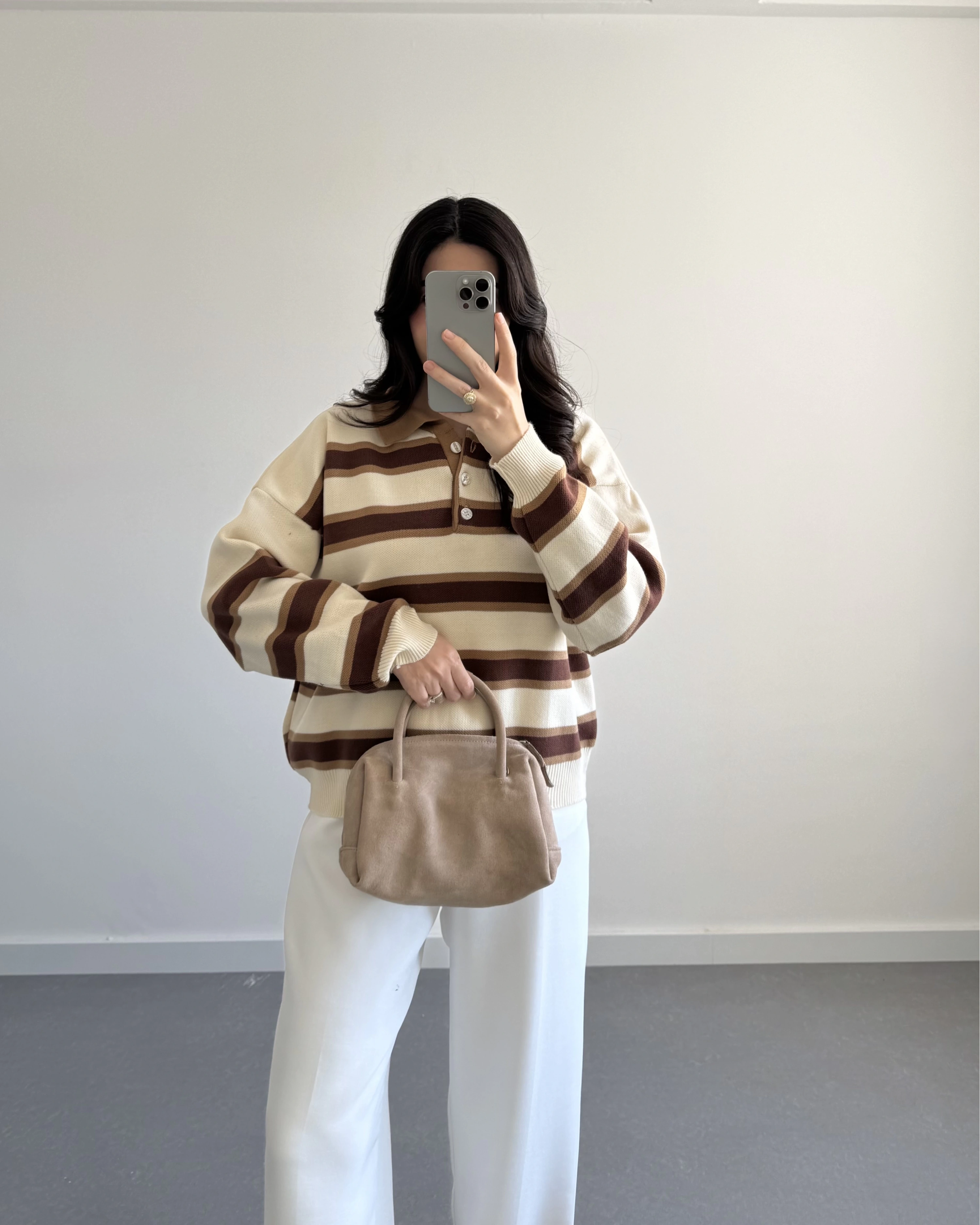 KREM ÇİZGİLİ KAZAK