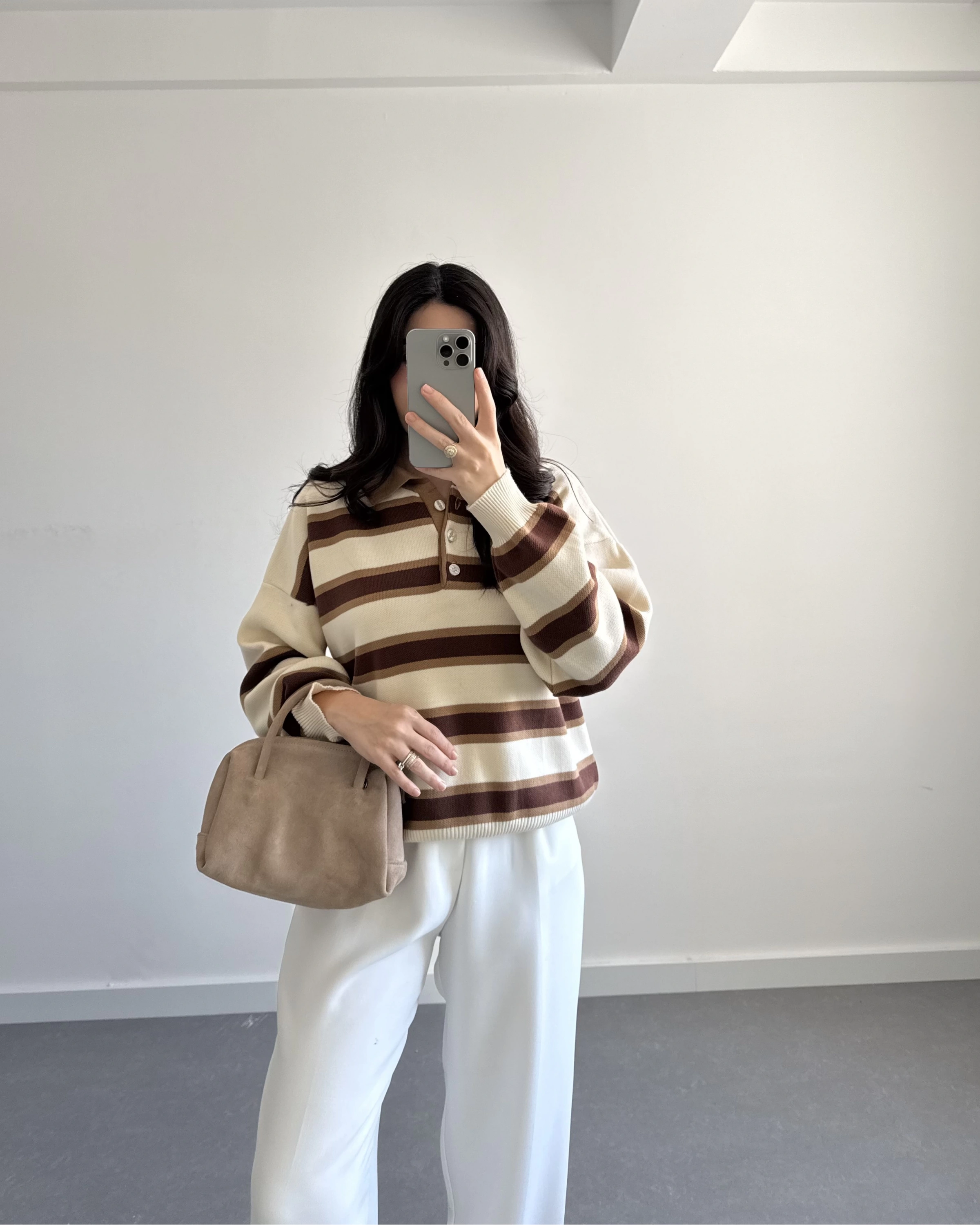 KREM ÇİZGİLİ KAZAK