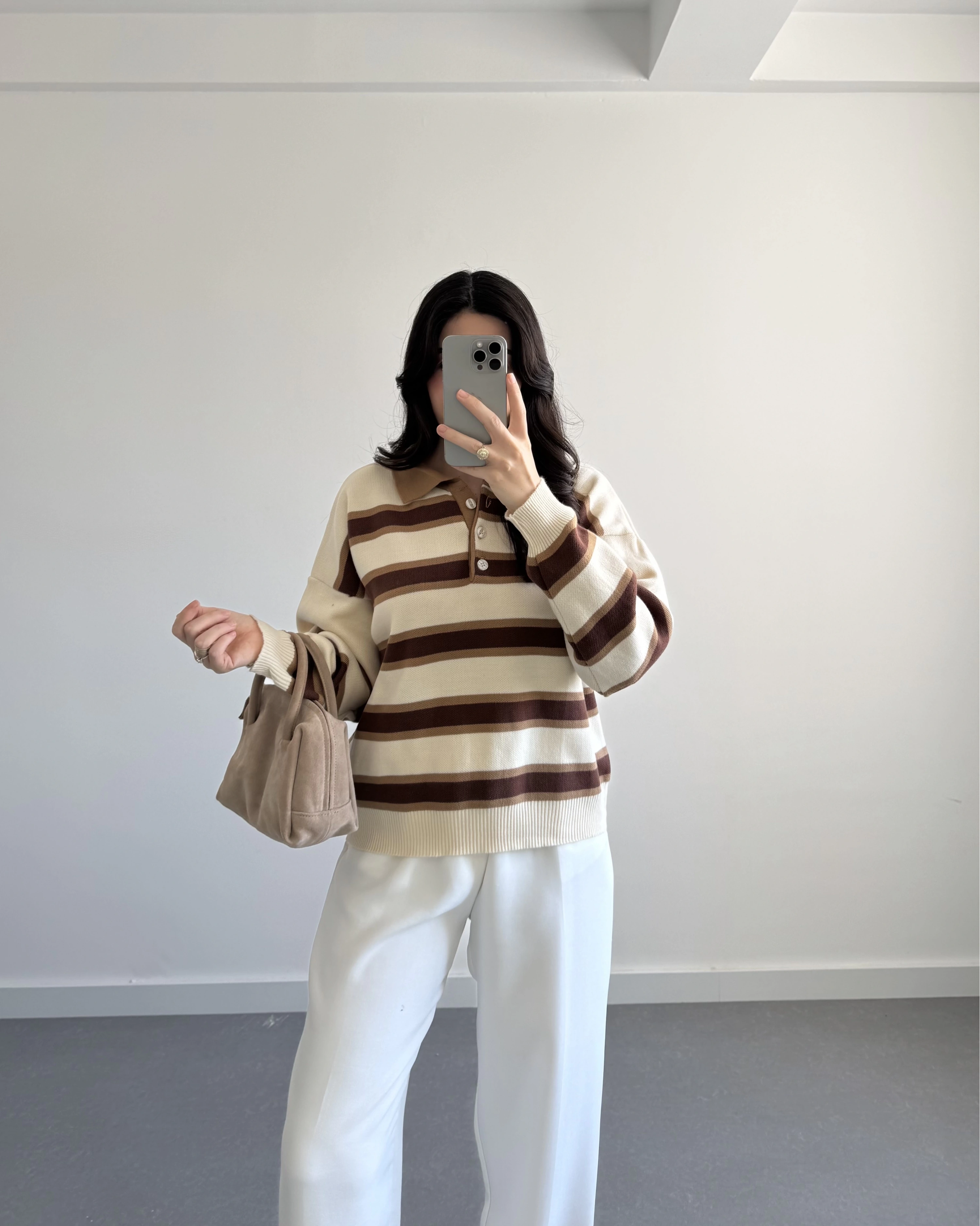 KREM ÇİZGİLİ KAZAK