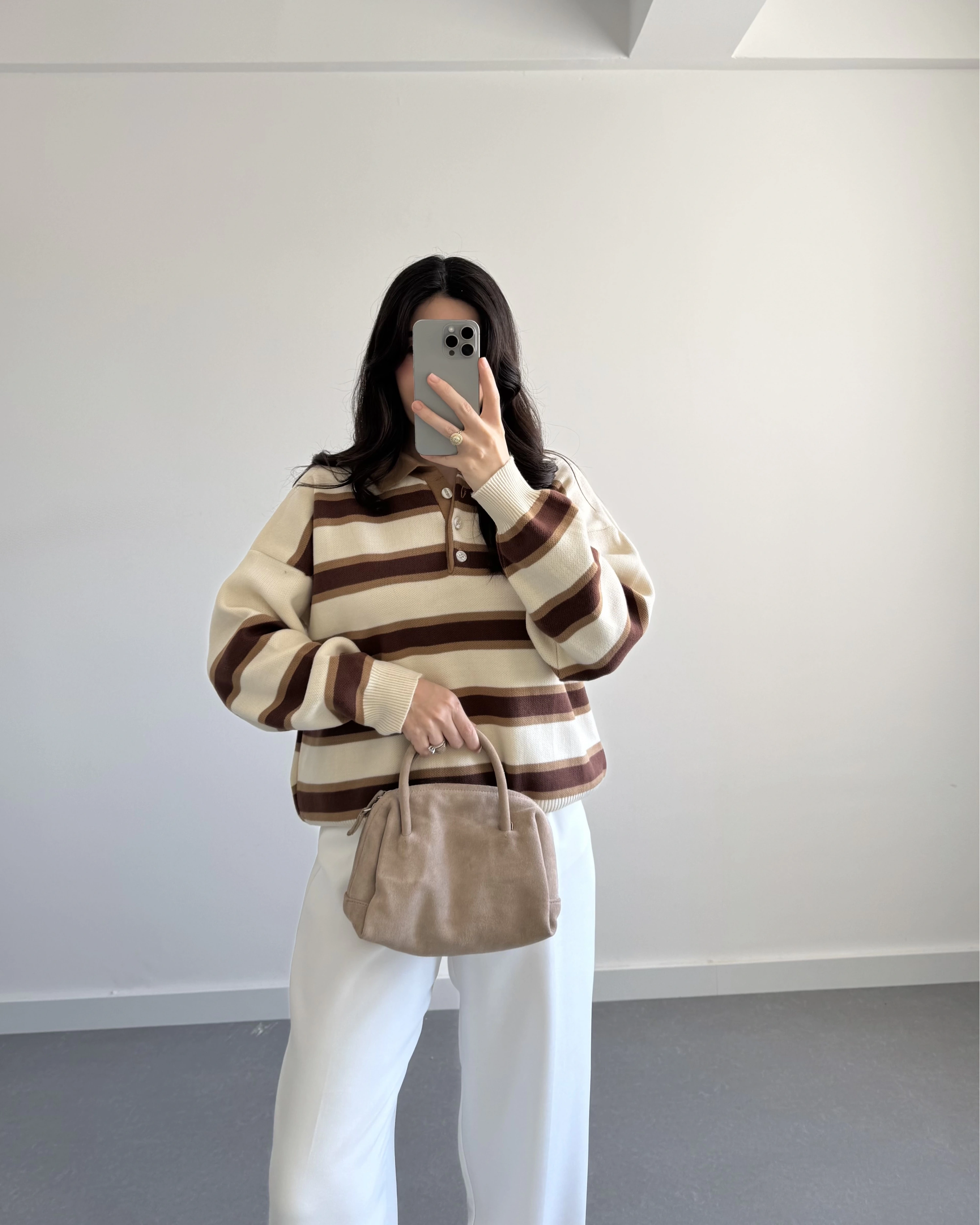 KREM ÇİZGİLİ KAZAK