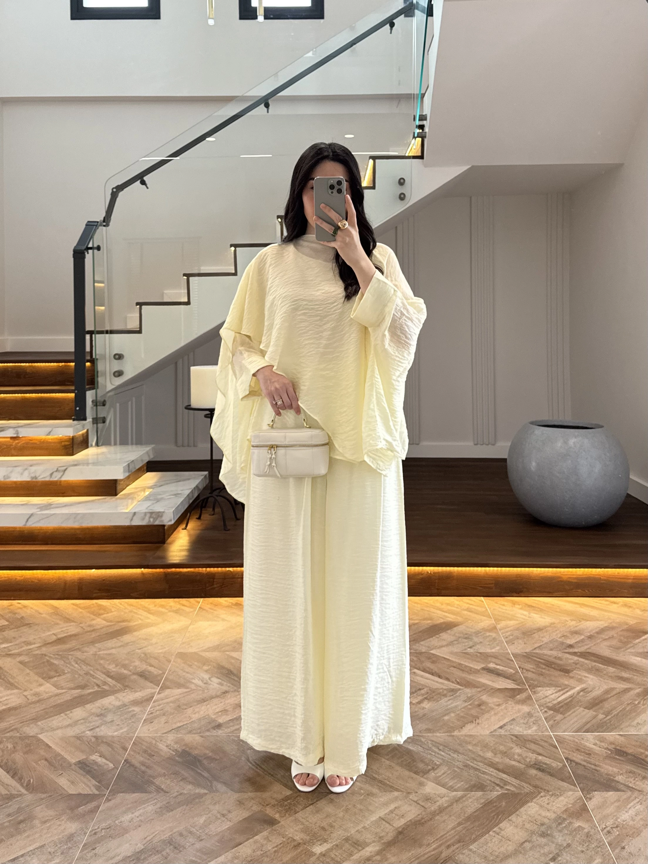KUM SARISI PELERİNLİ PANTOLON TAKIM-9327