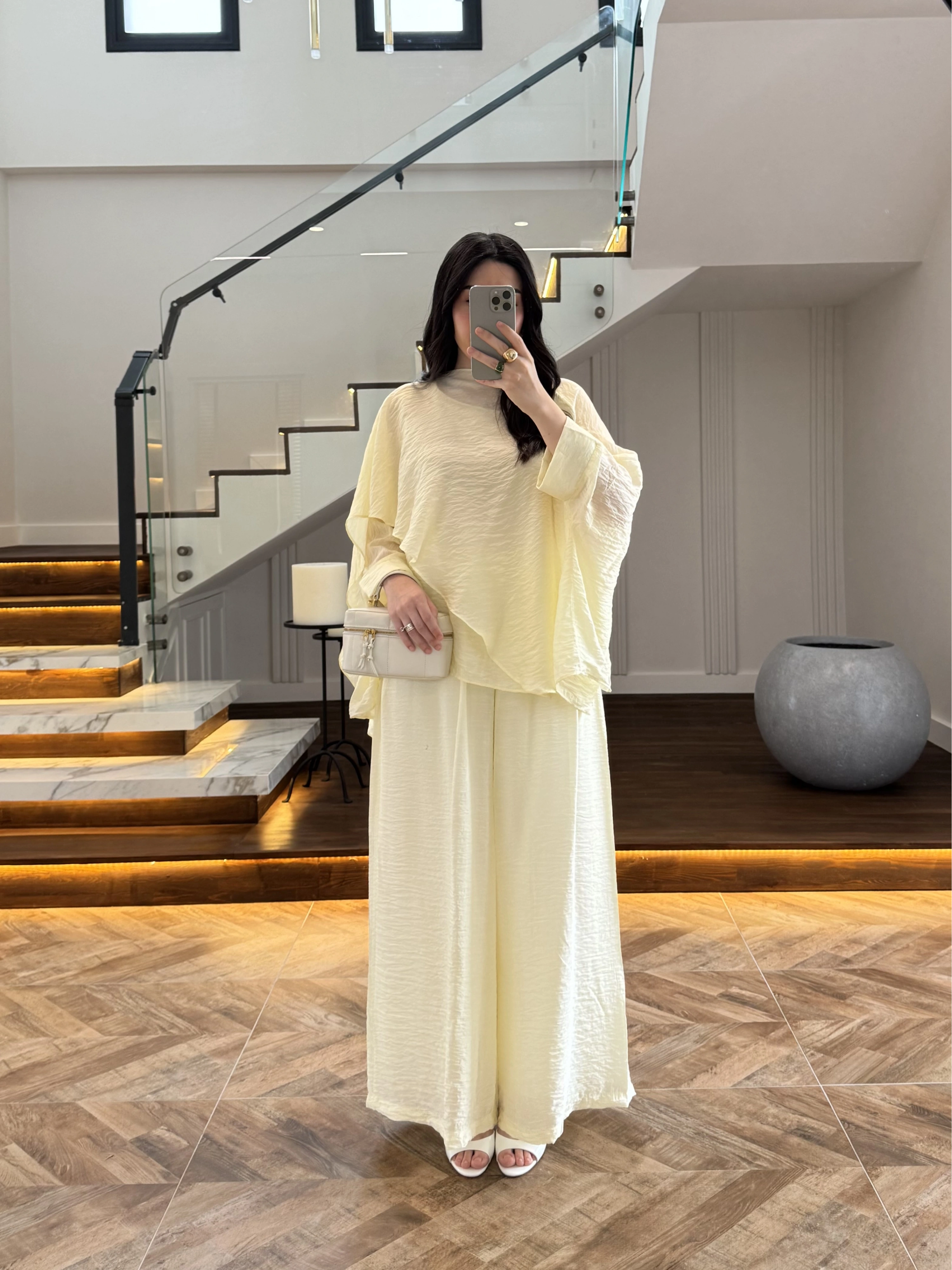 KUM SARISI PELERİNLİ PANTOLON TAKIM-9327
