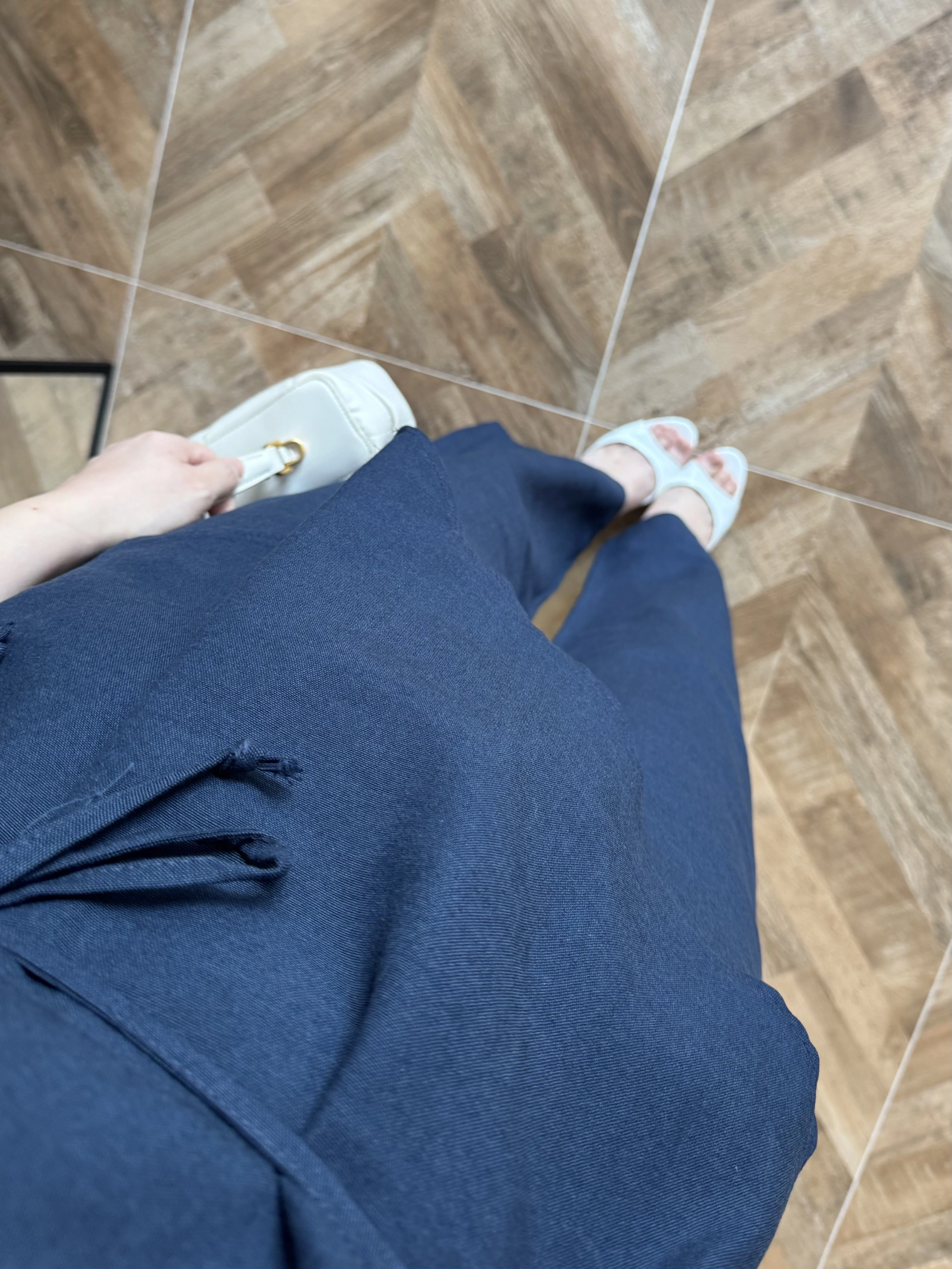 LACİVERT ASİMETRİK BLUZ PANTOLON TAKIM-8784