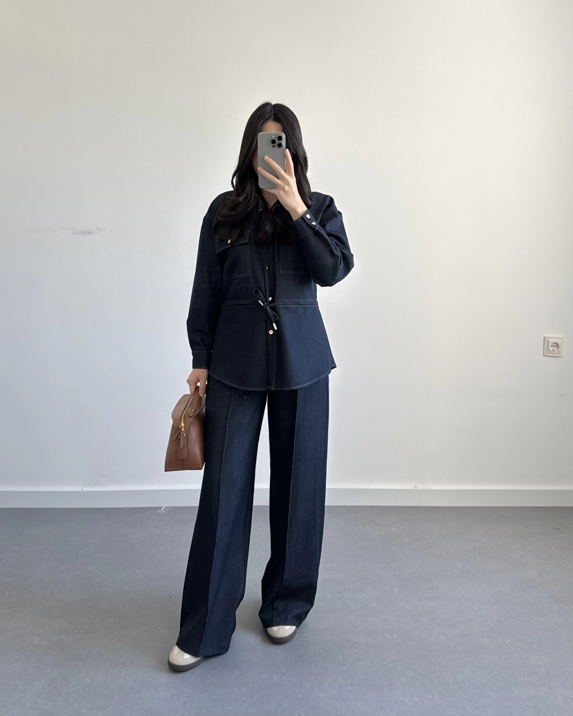 LACİVERT BELİ LASTİKLİ DENİM TAKIM