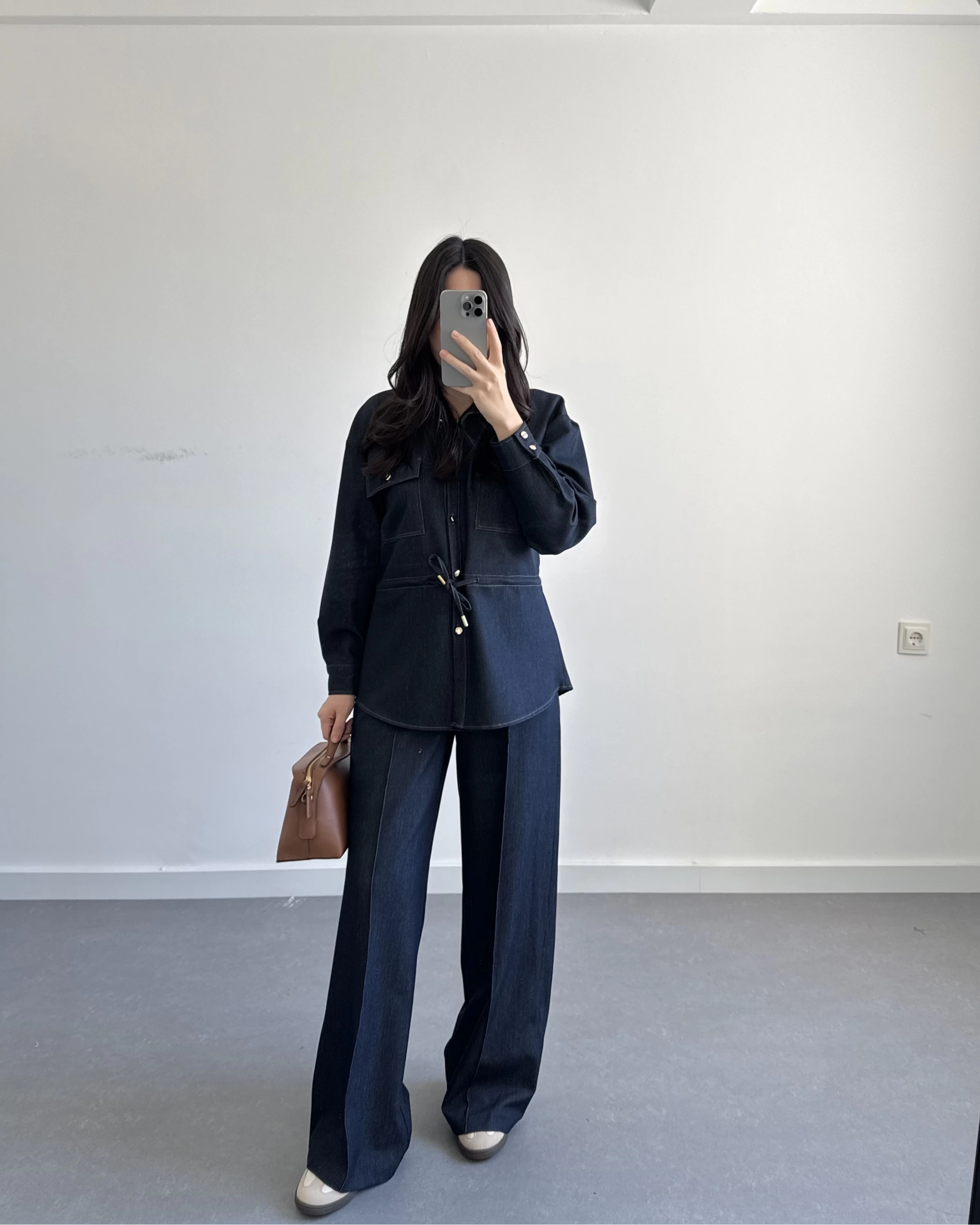 LACİVERT BELİ LASTİKLİ DENİM TAKIM