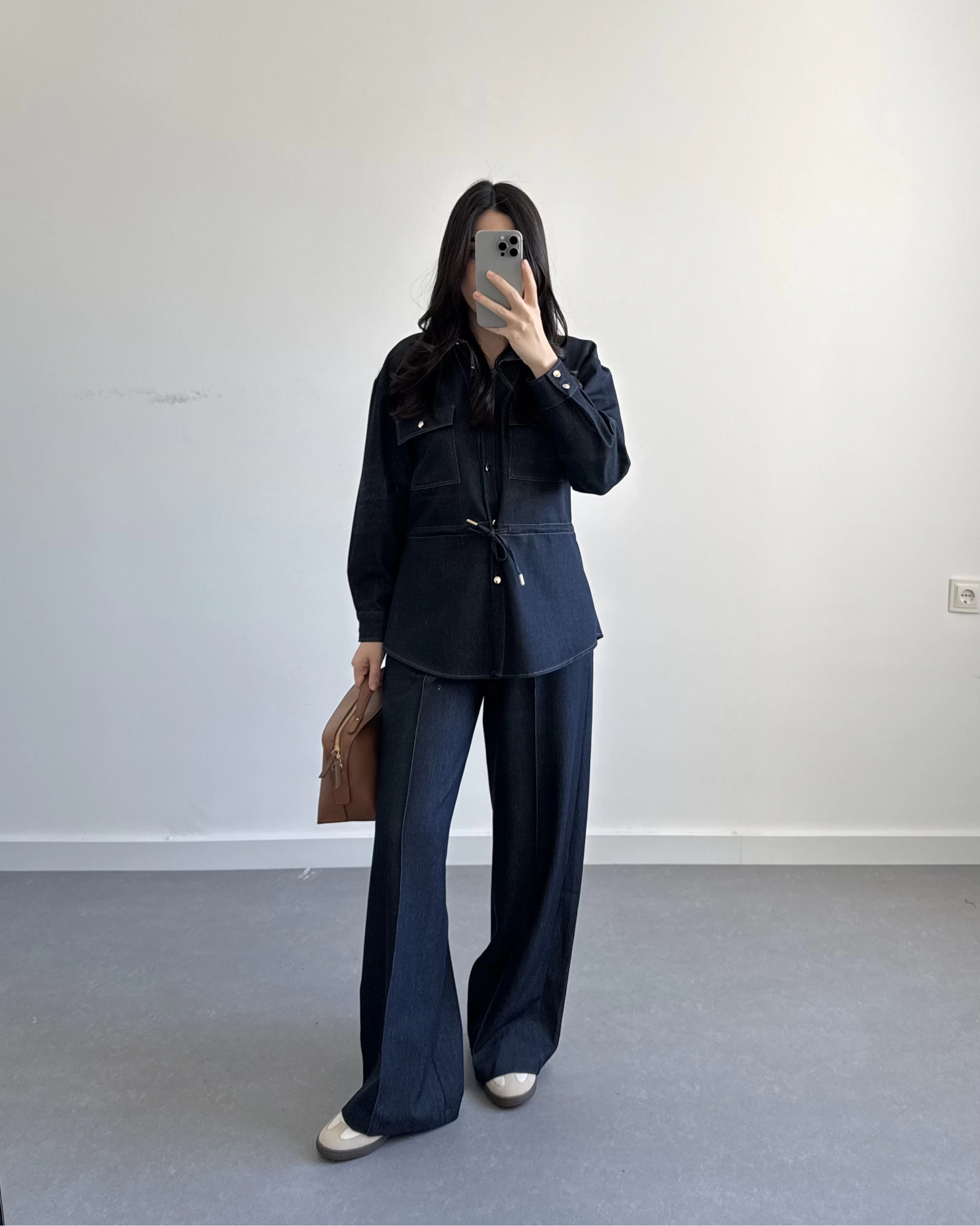 LACİVERT BELİ LASTİKLİ DENİM TAKIM