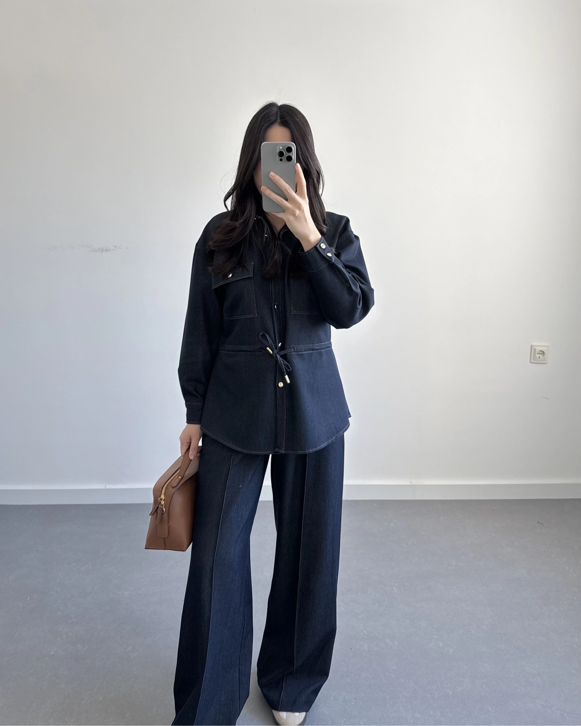 LACİVERT BELİ LASTİKLİ DENİM TAKIM