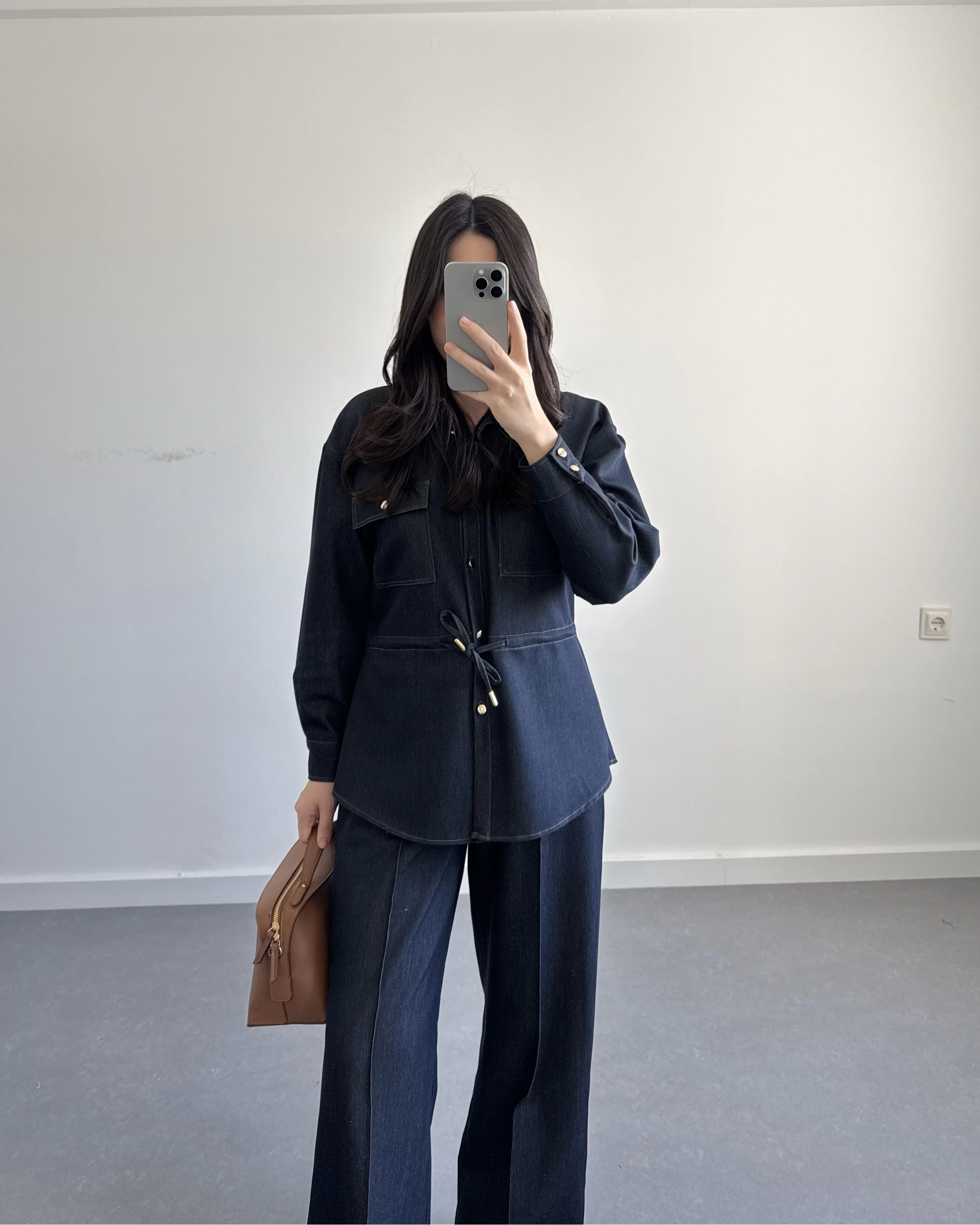 LACİVERT BELİ LASTİKLİ DENİM TAKIM