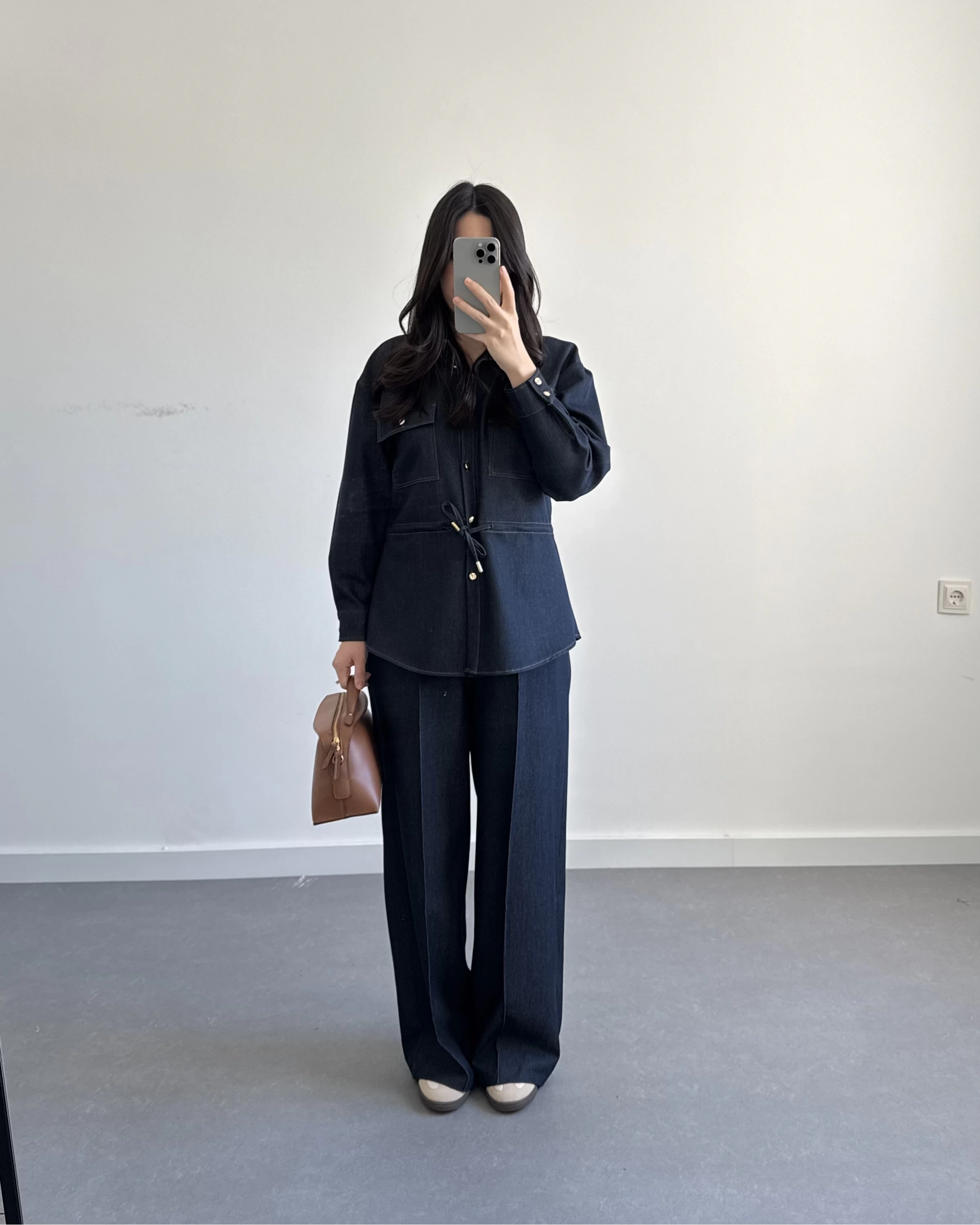 LACİVERT BELİ LASTİKLİ DENİM TAKIM