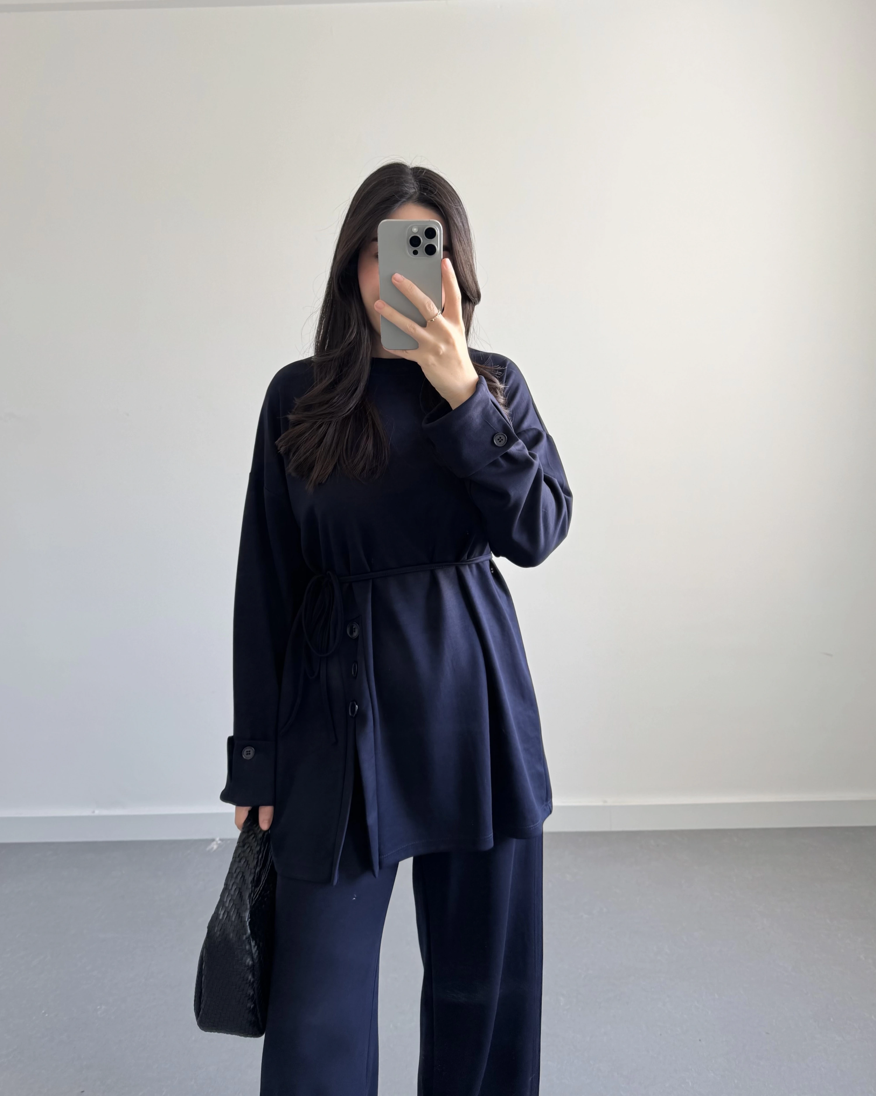 LACİVERT DÜĞME DETAYLI MODAL TAKIM