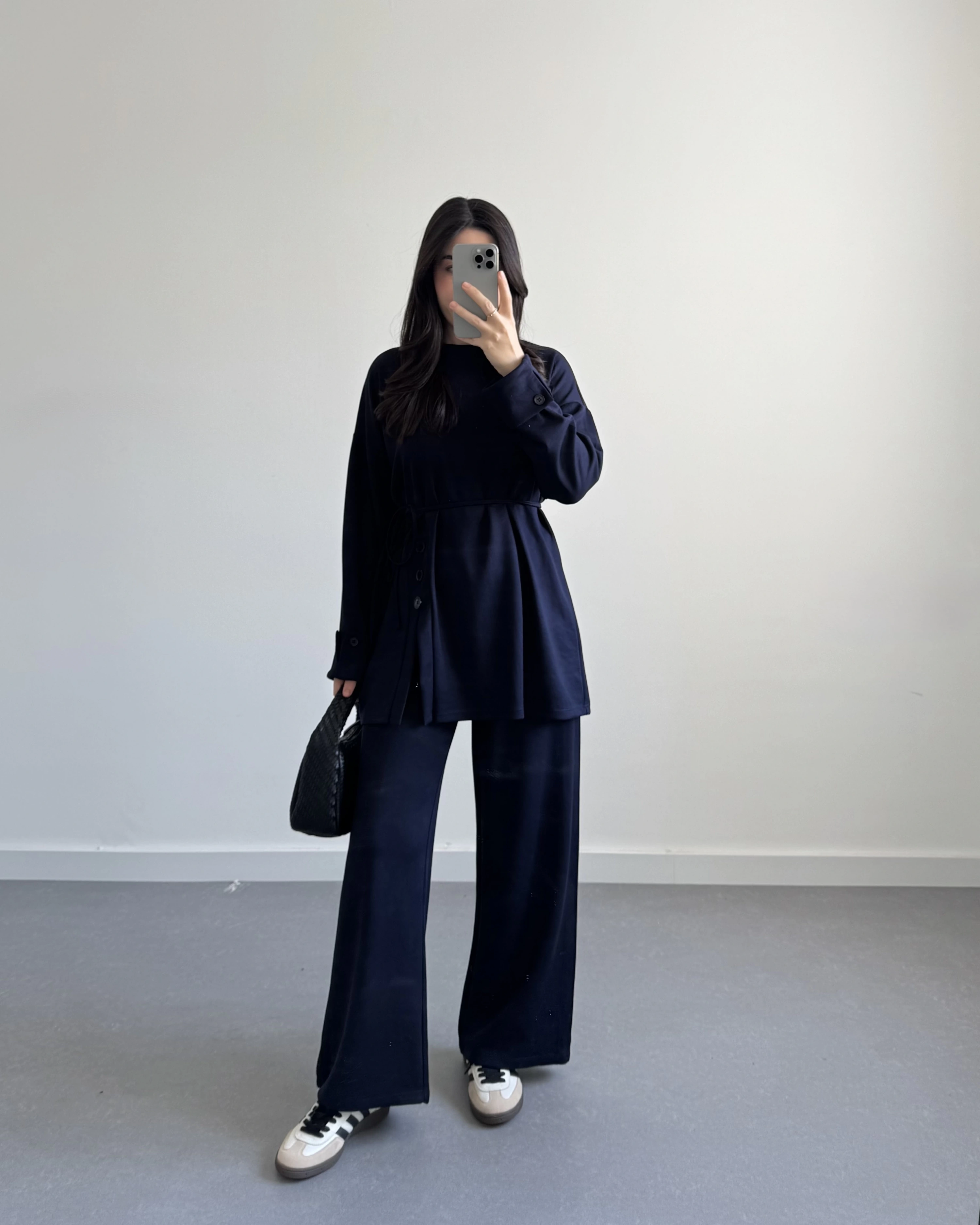 LACİVERT DÜĞME DETAYLI MODAL TAKIM