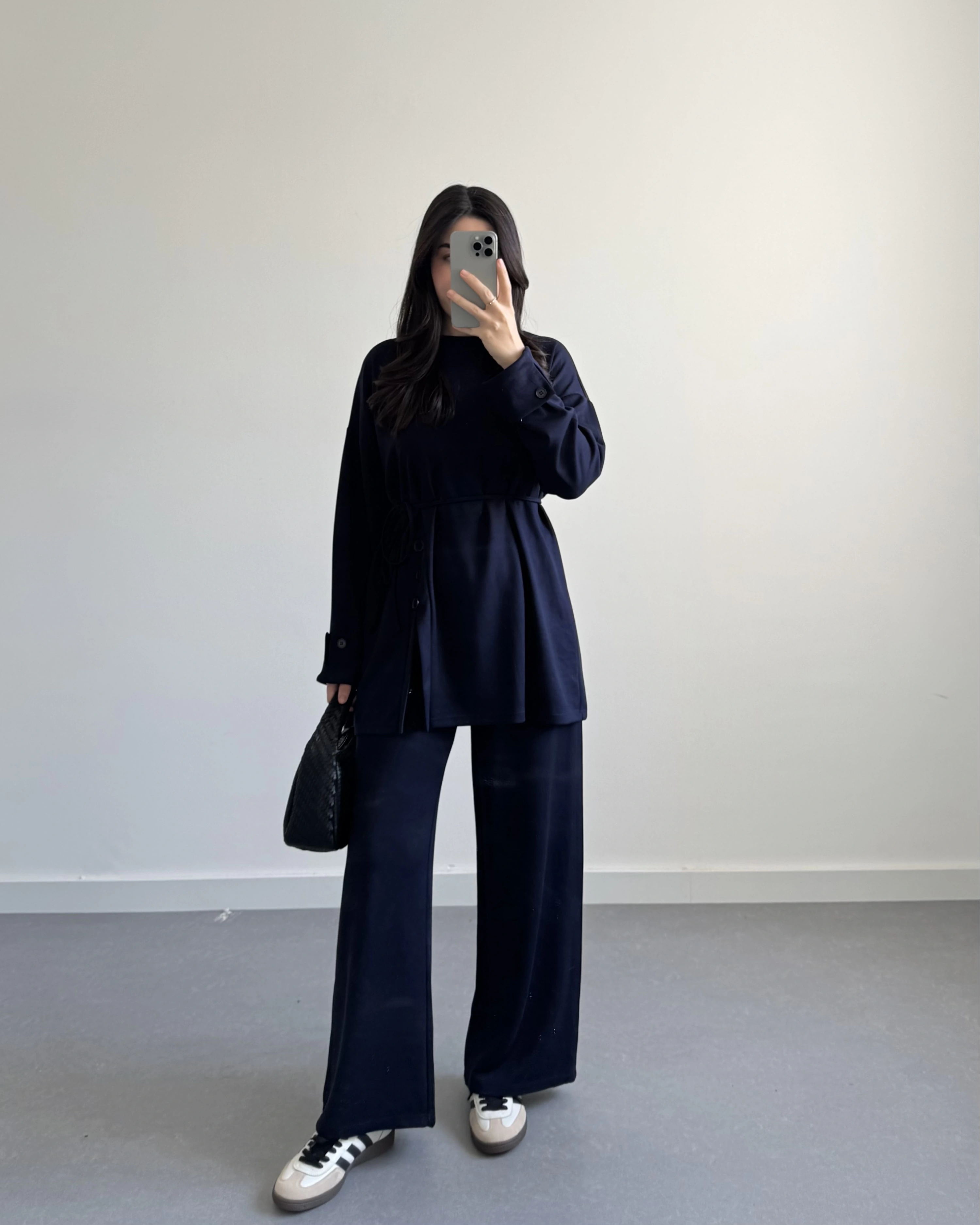 LACİVERT DÜĞME DETAYLI MODAL TAKIM