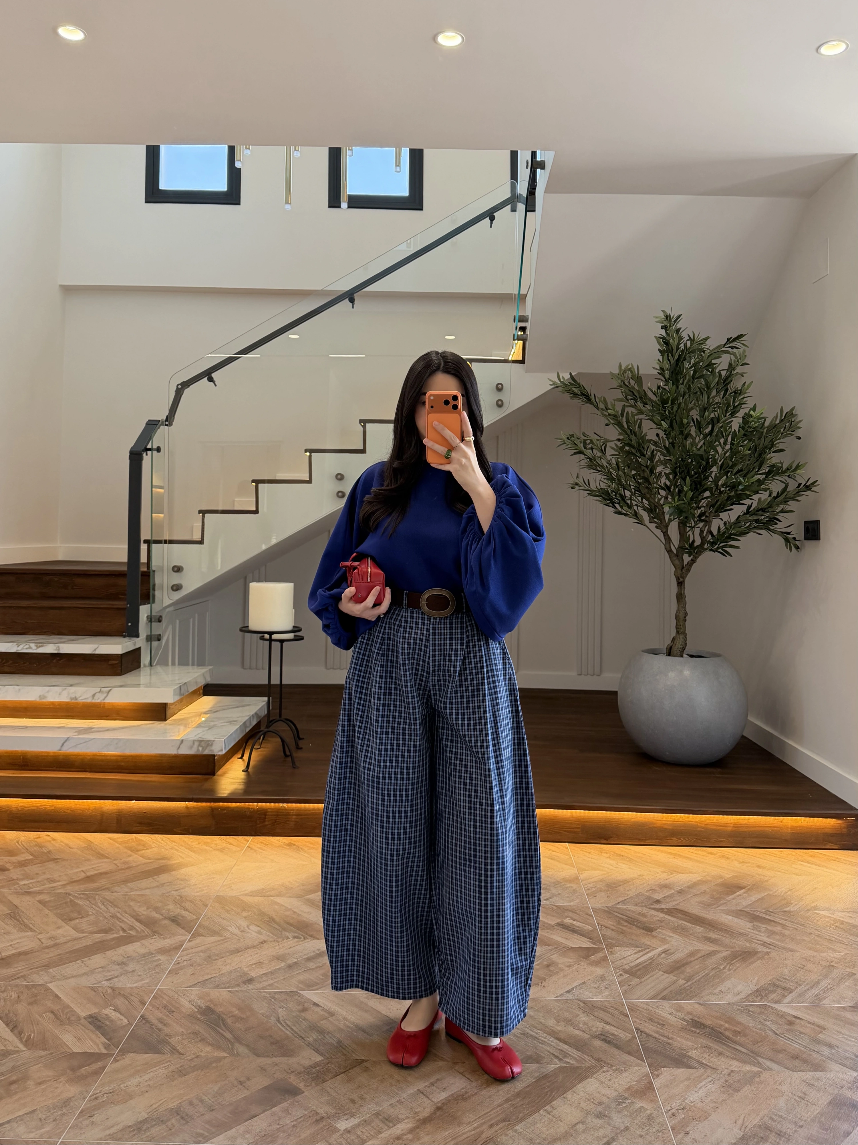 LACİVERT EKOSE KEMERLİ PANTOLON-51478