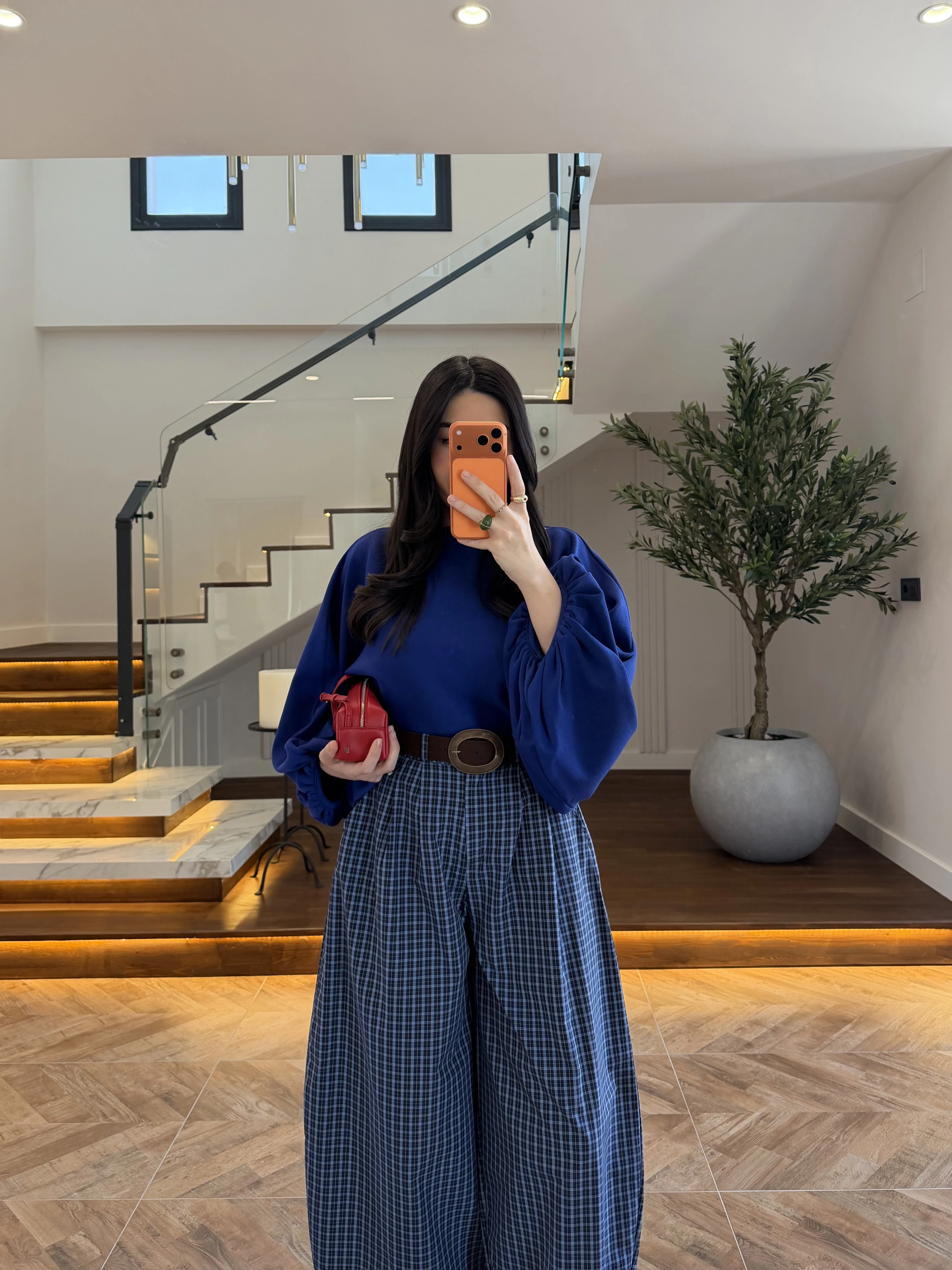 LACİVERT EKOSE KEMERLİ PANTOLON-51478