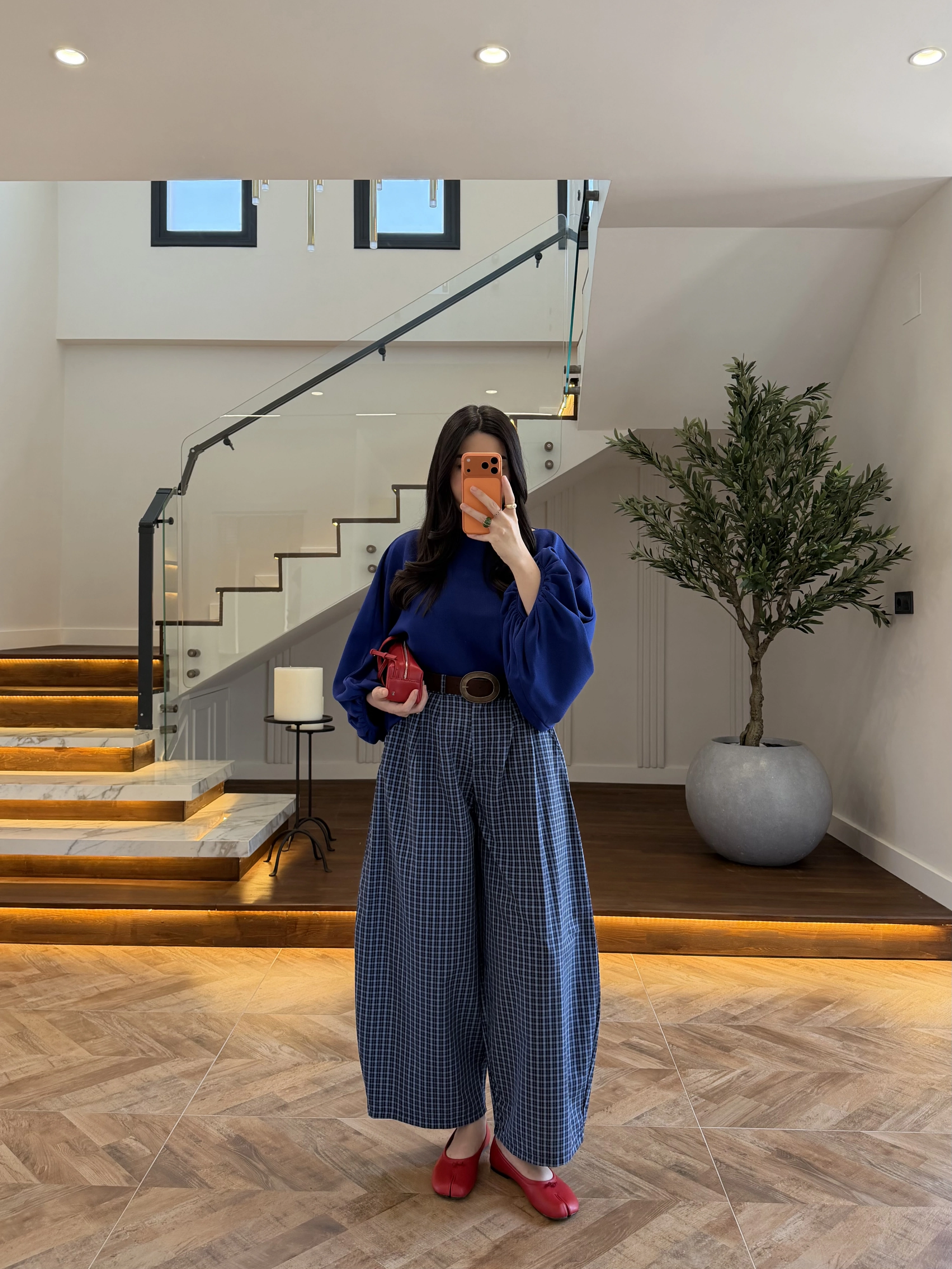 LACİVERT EKOSE KEMERLİ PANTOLON-51478