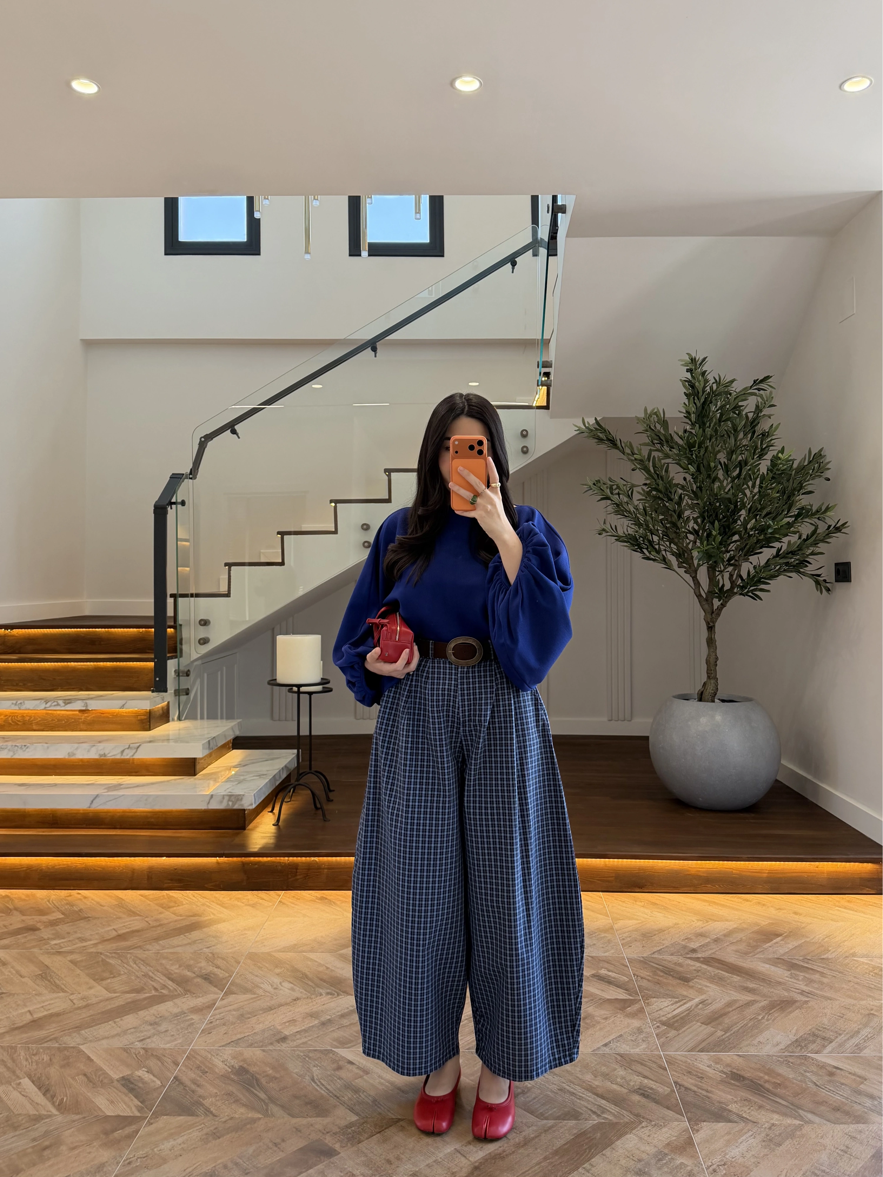 LACİVERT EKOSE KEMERLİ PANTOLON-51478