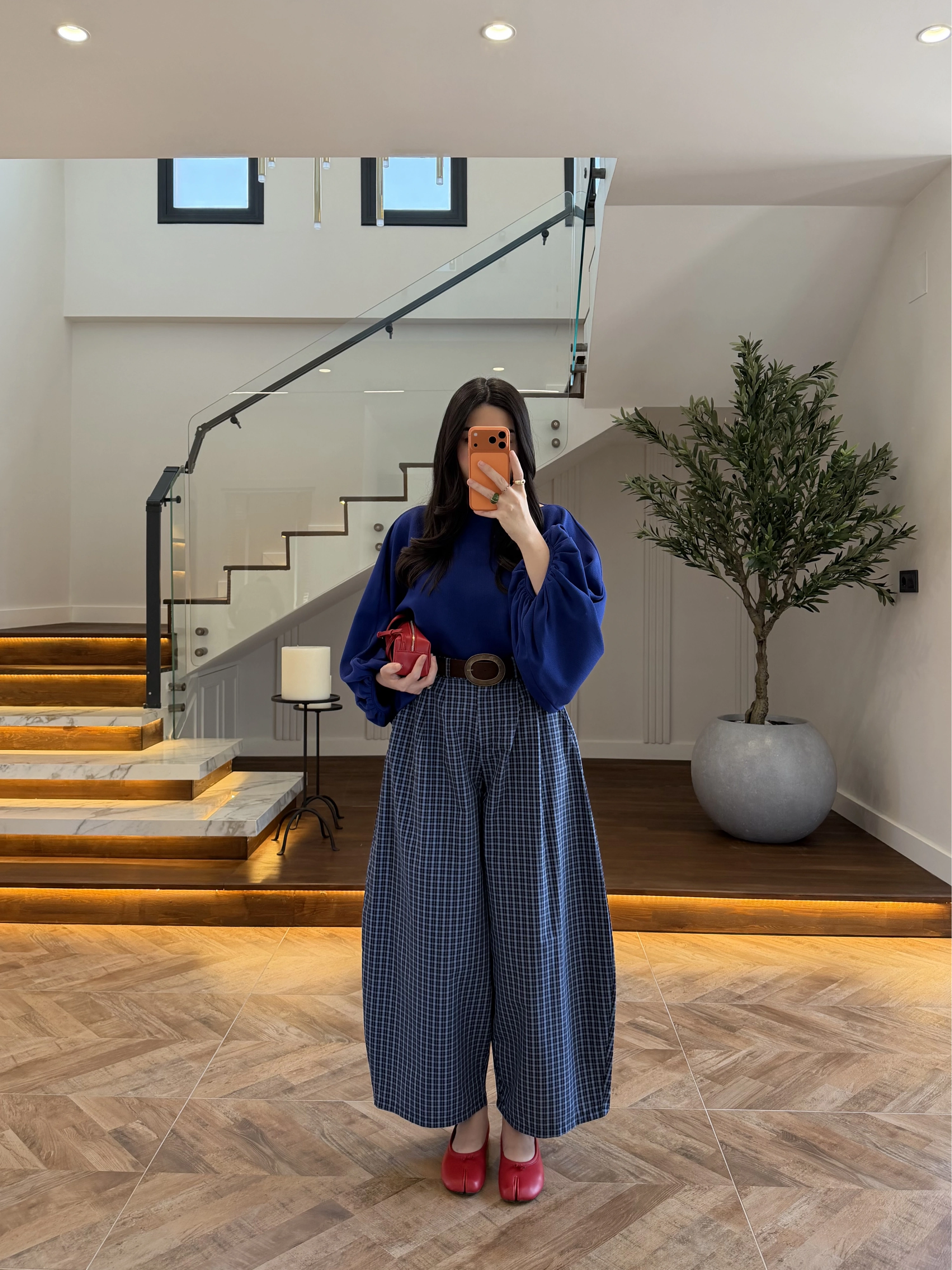 LACİVERT EKOSE KEMERLİ PANTOLON-51478