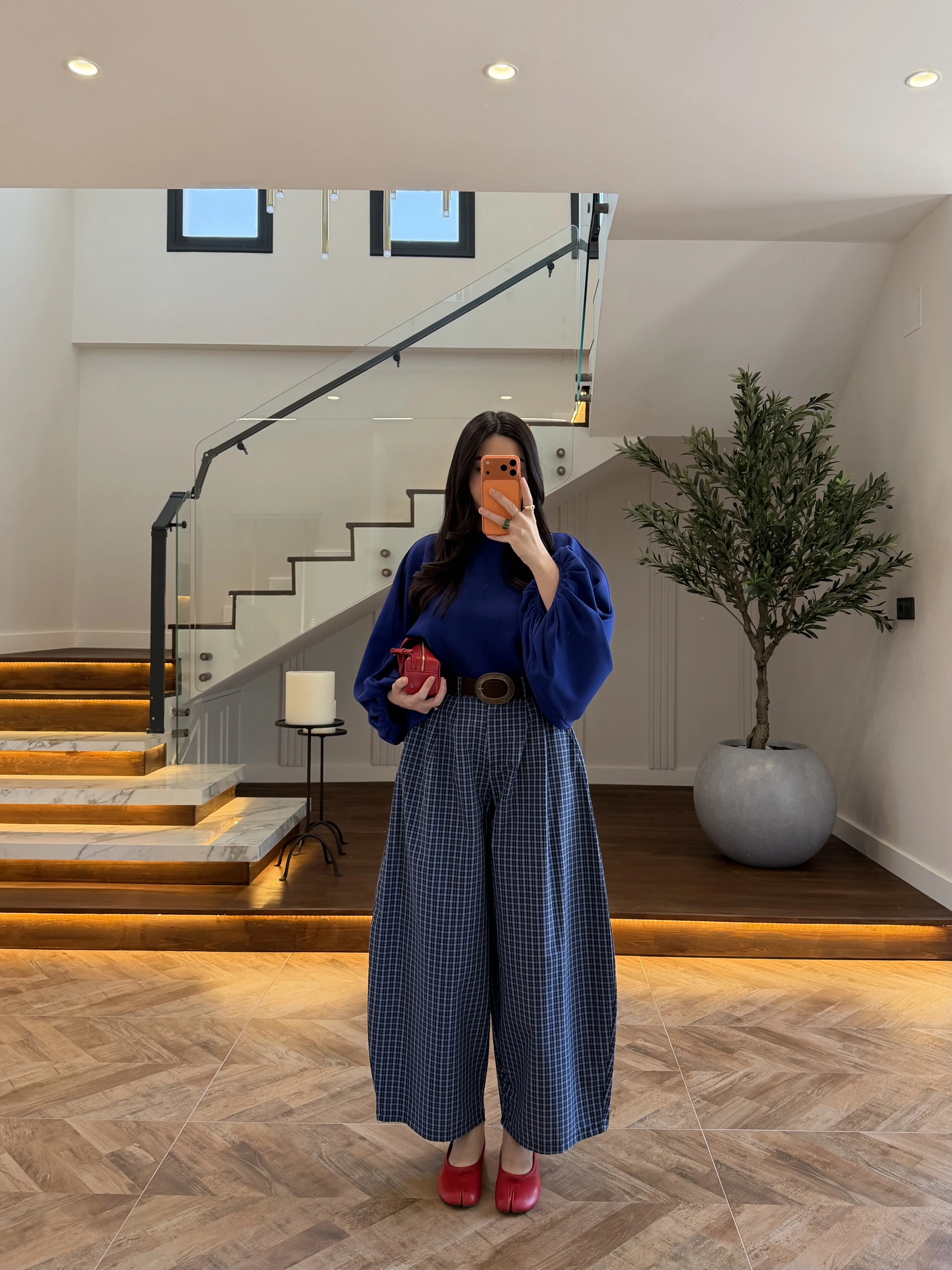 LACİVERT EKOSE KEMERLİ PANTOLON-51478