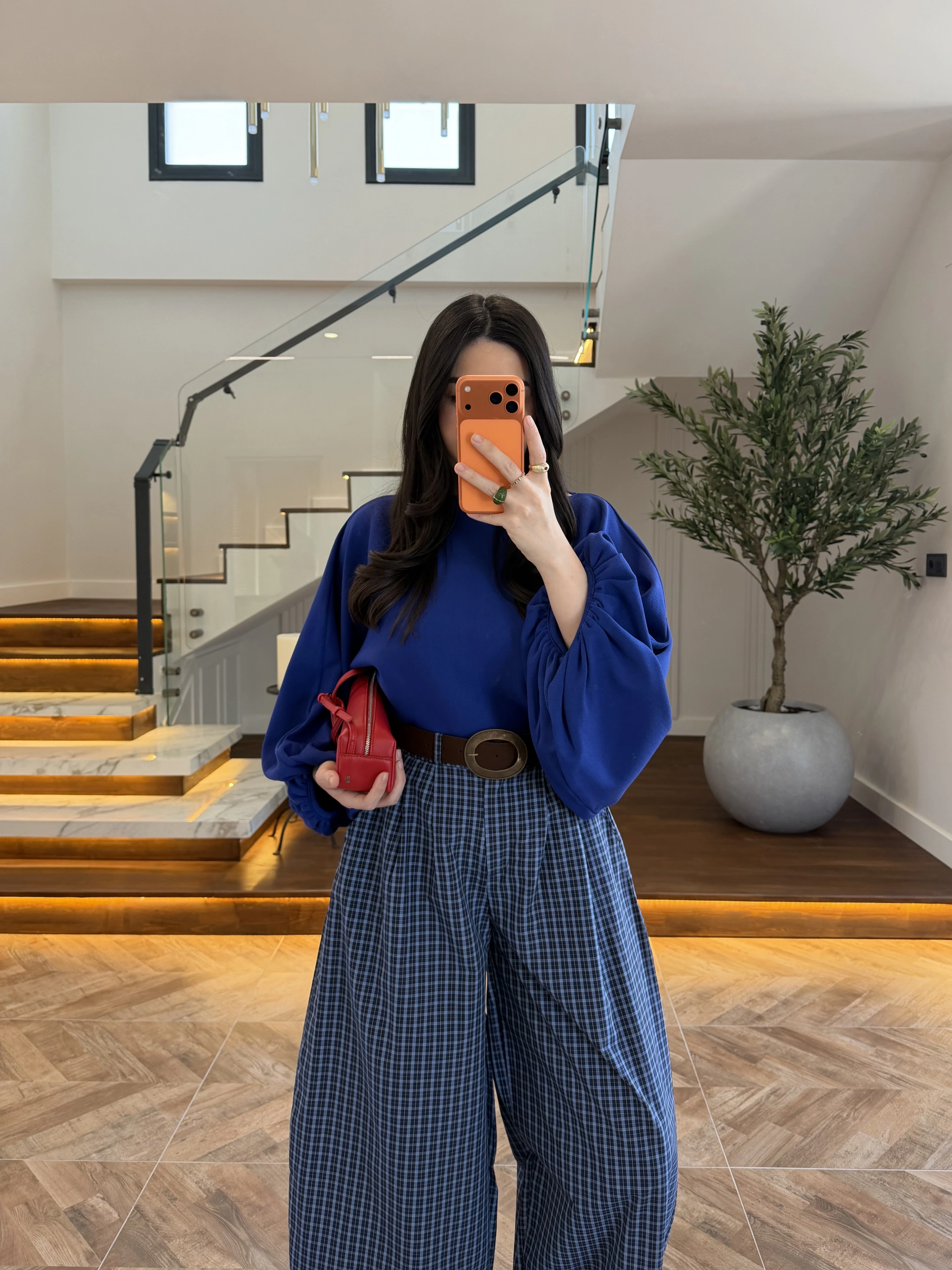 LACİVERT EKOSE KEMERLİ PANTOLON-51478