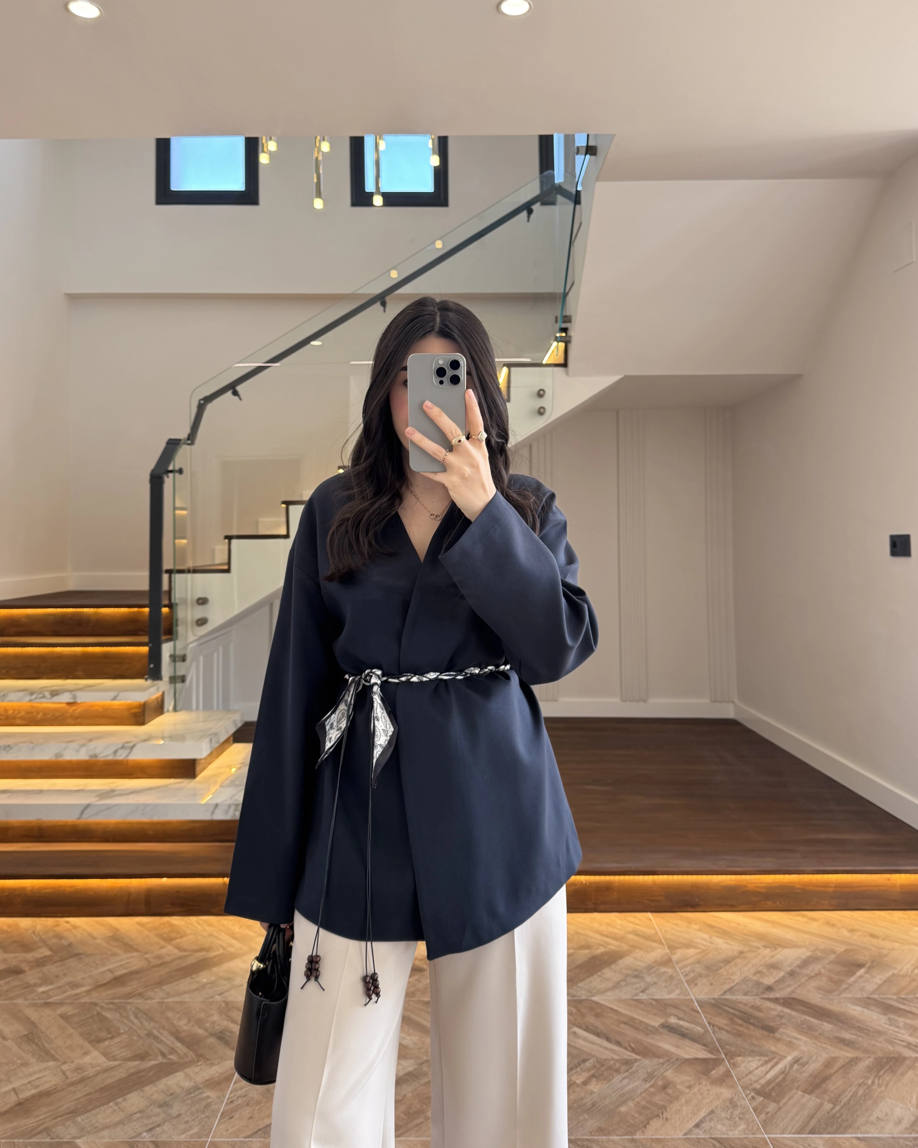 LACİVERT KEMERLİ CEKET -7673