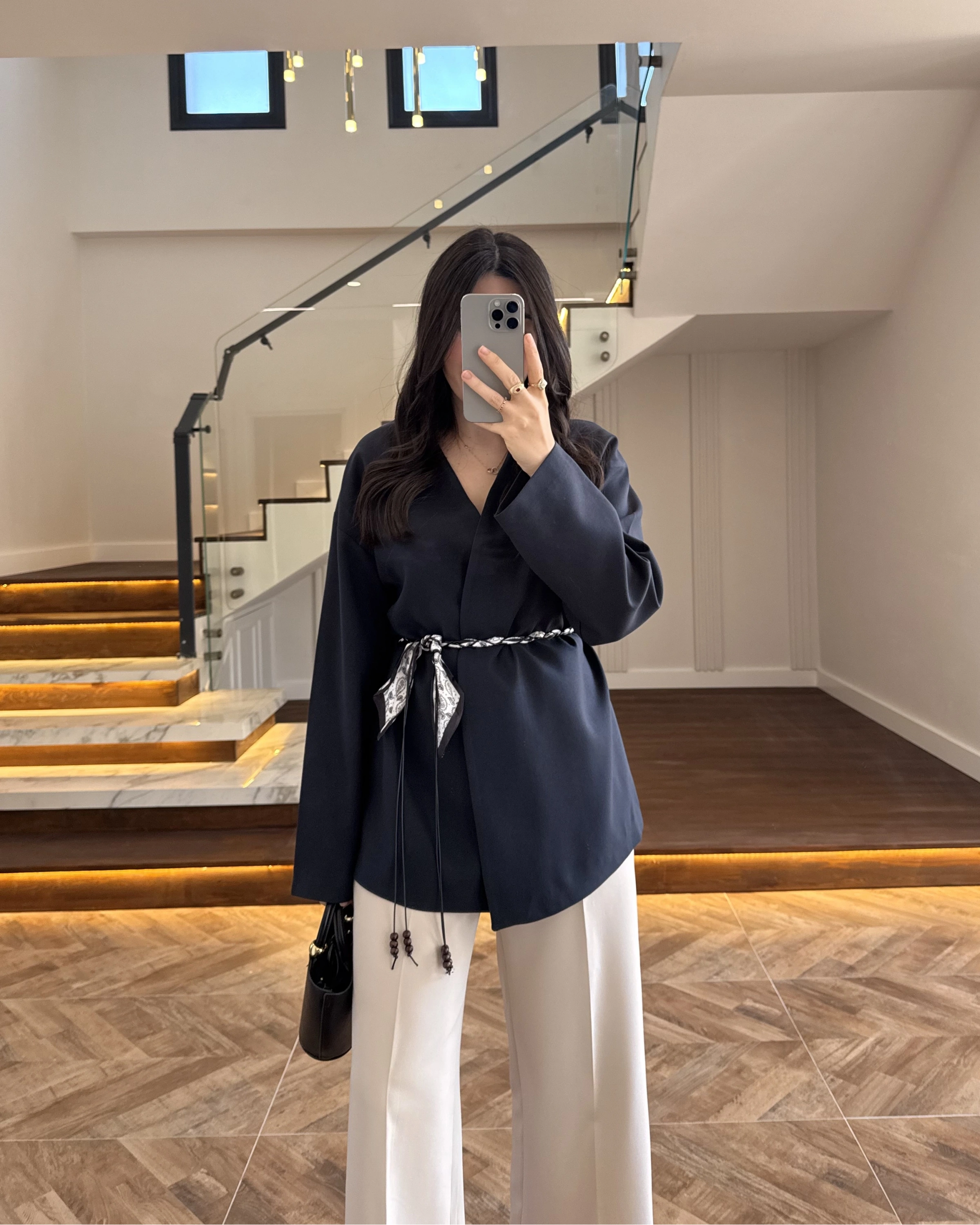 LACİVERT KEMERLİ CEKET -7673