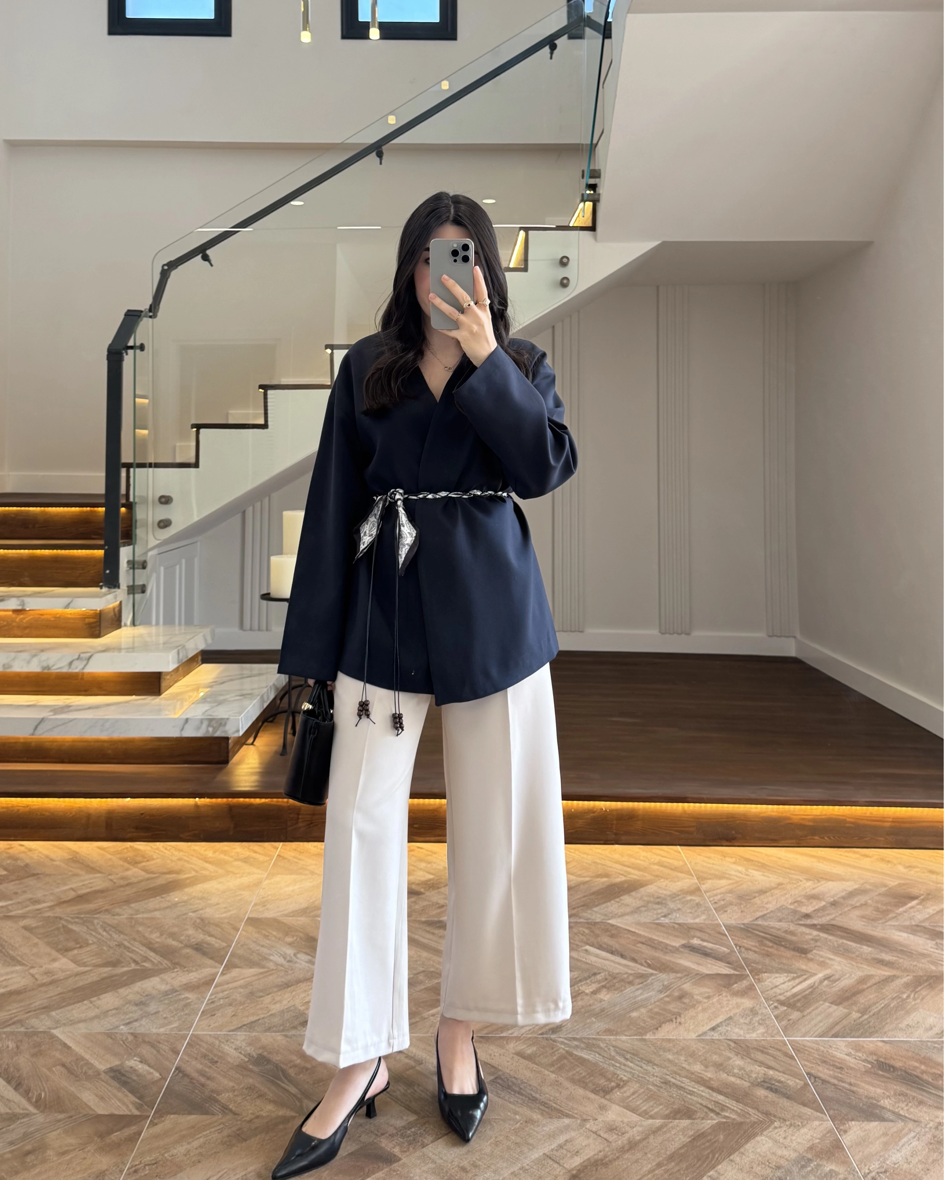 LACİVERT KEMERLİ CEKET -7673