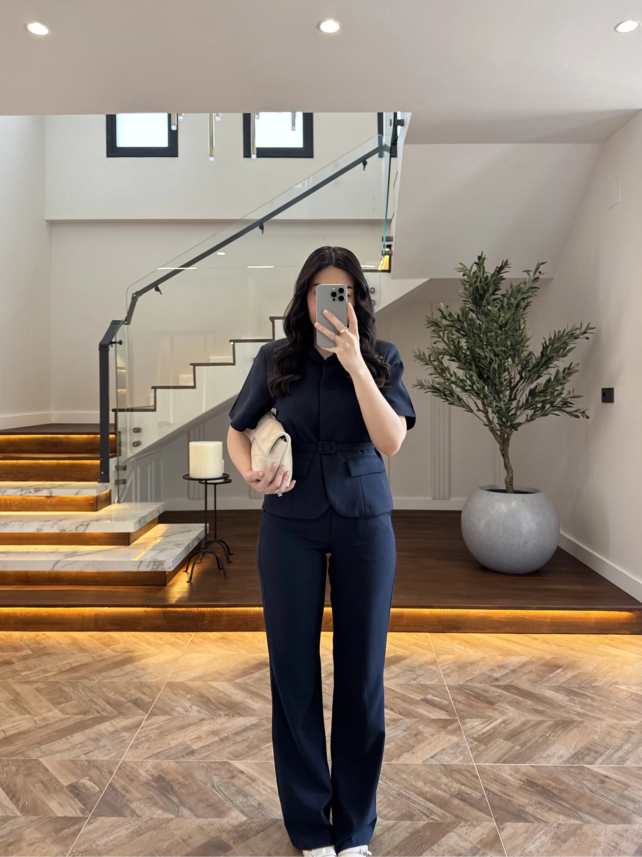 LACİVERT KEMERLİ İSPANYOL PAÇA PANTOLON TAKIM -9214