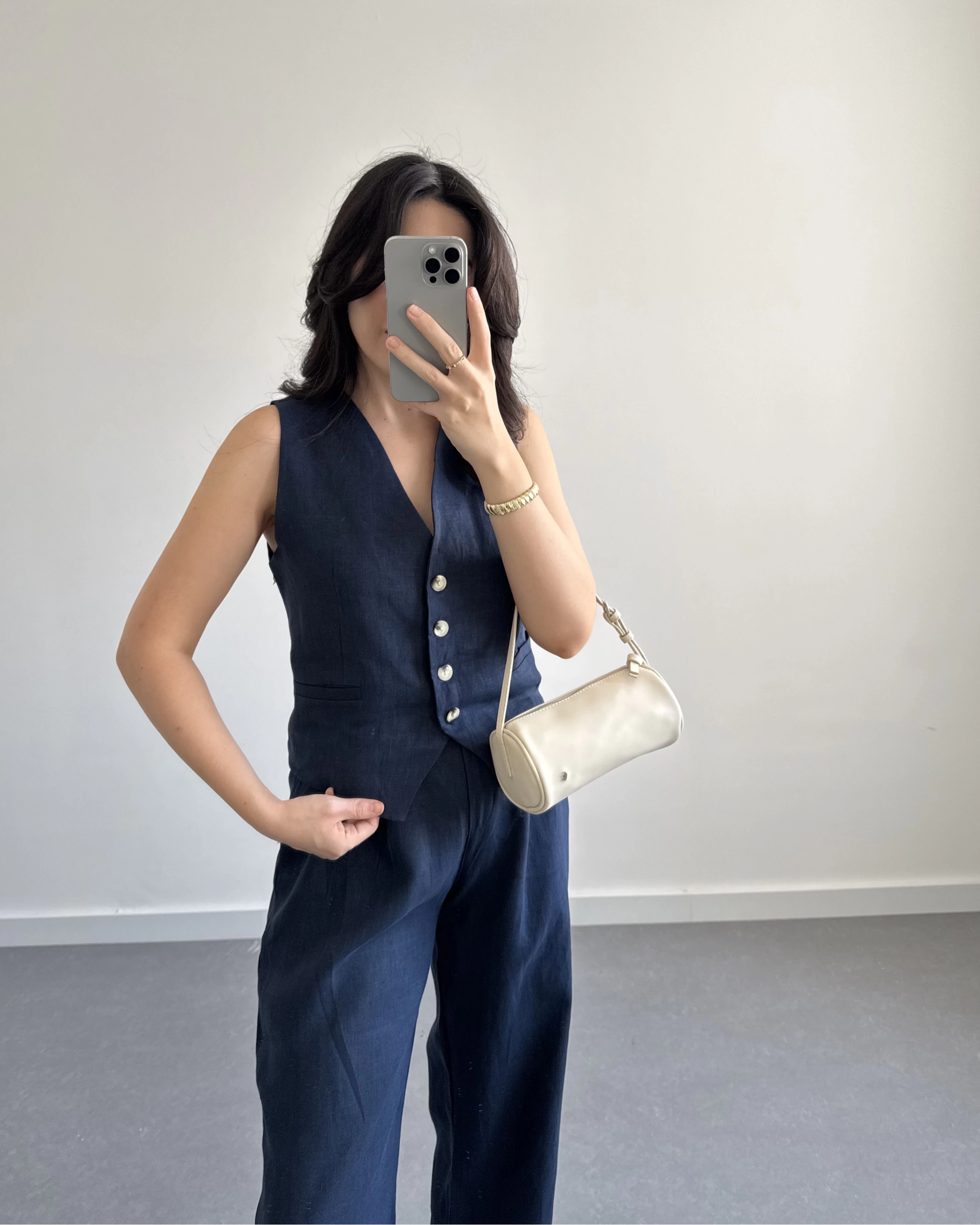 LACİVERT KETEN MASKÜLEN YELEK PANTOLON TAKIM