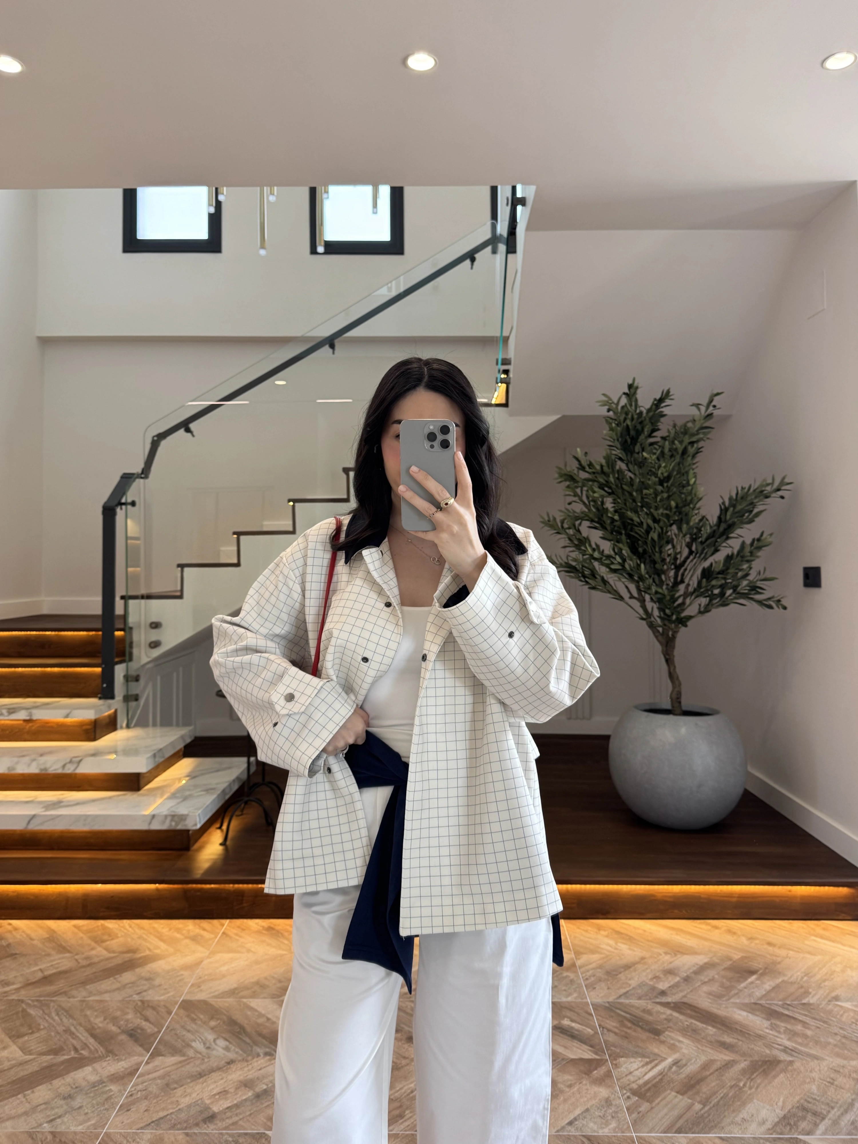 LACİVERT KONTRAST YAKA EKOSE CEKET-7763