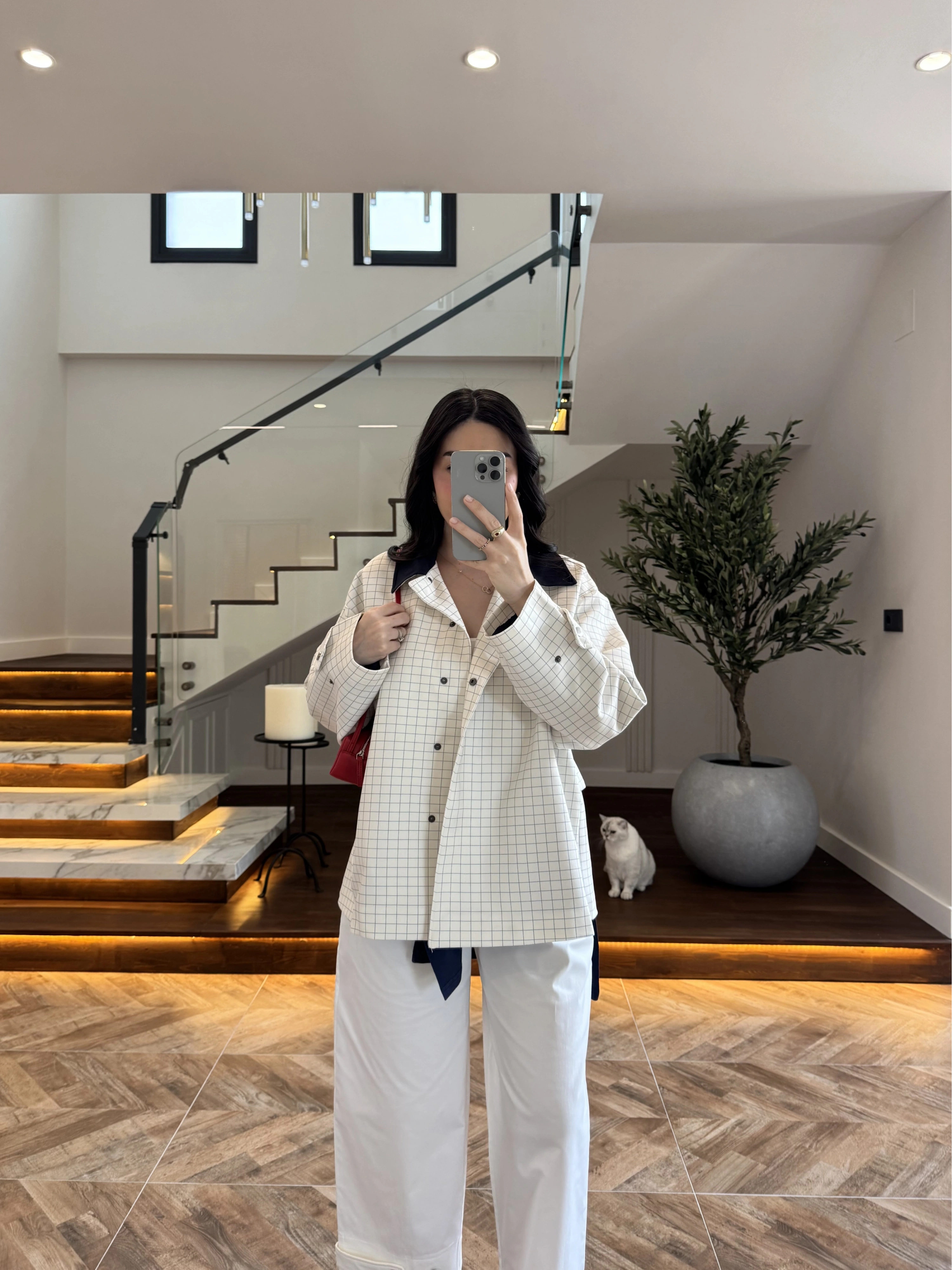 LACİVERT KONTRAST YAKA EKOSE CEKET-7763