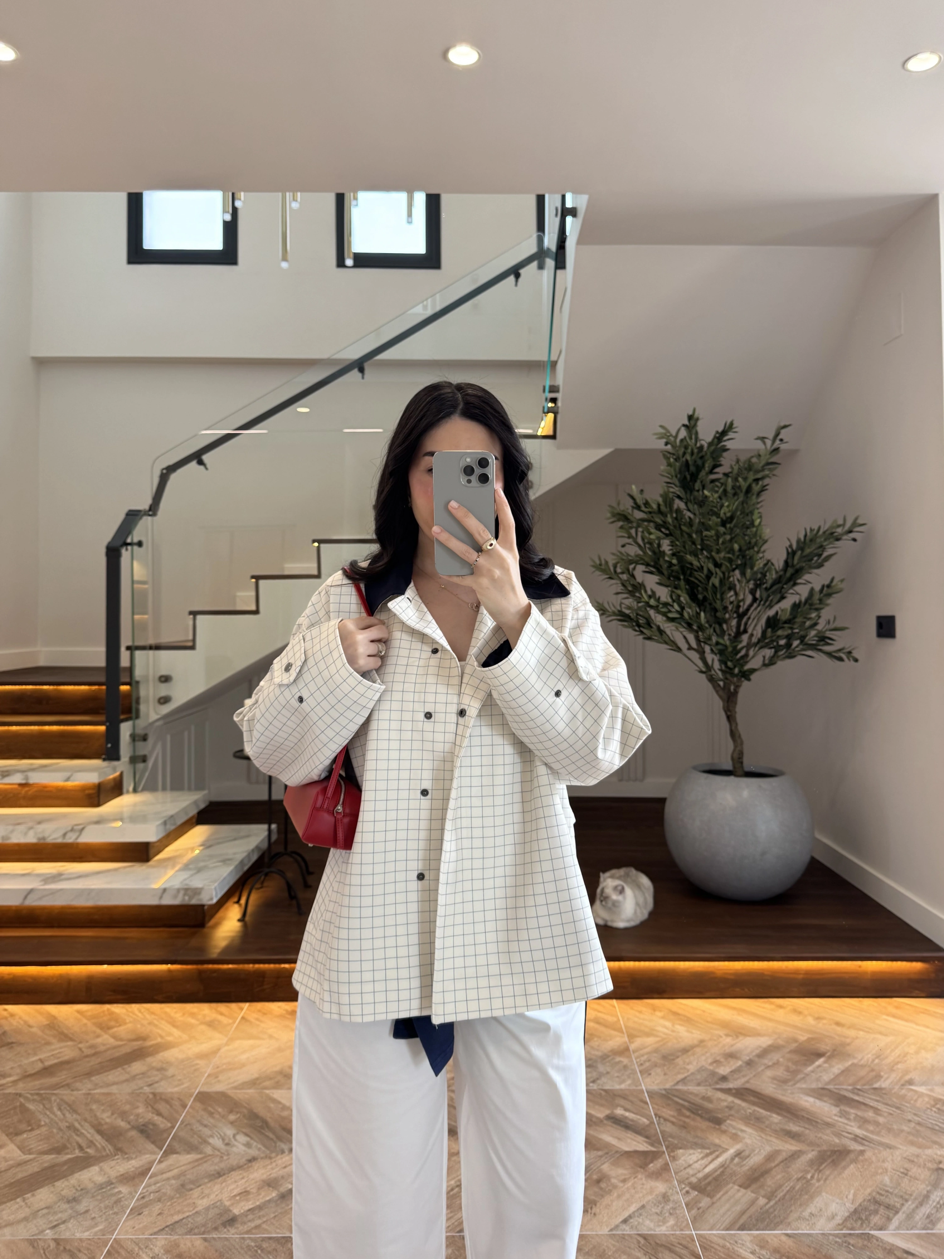 LACİVERT KONTRAST YAKA EKOSE CEKET-7763