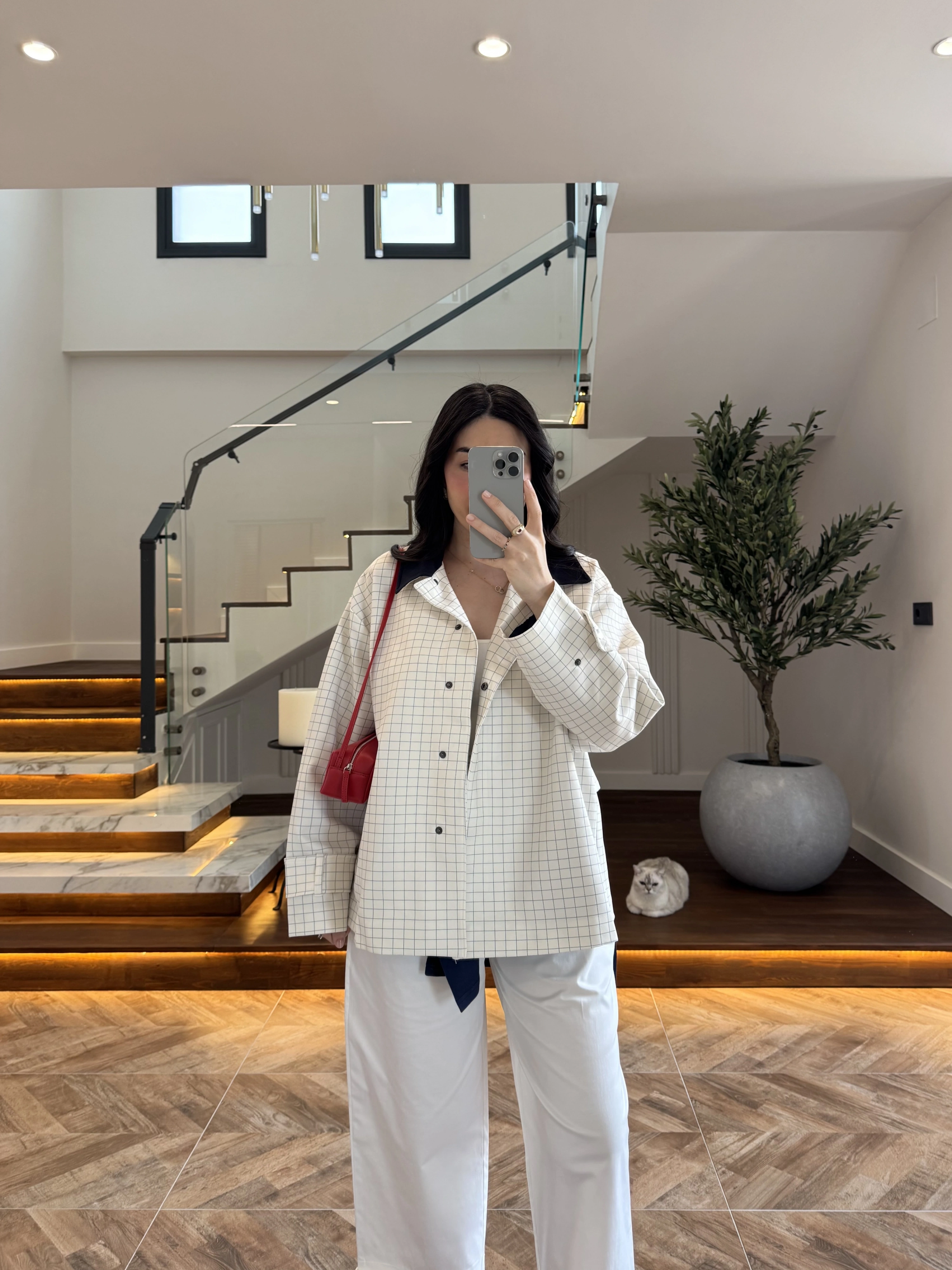 LACİVERT KONTRAST YAKA EKOSE CEKET-7763
