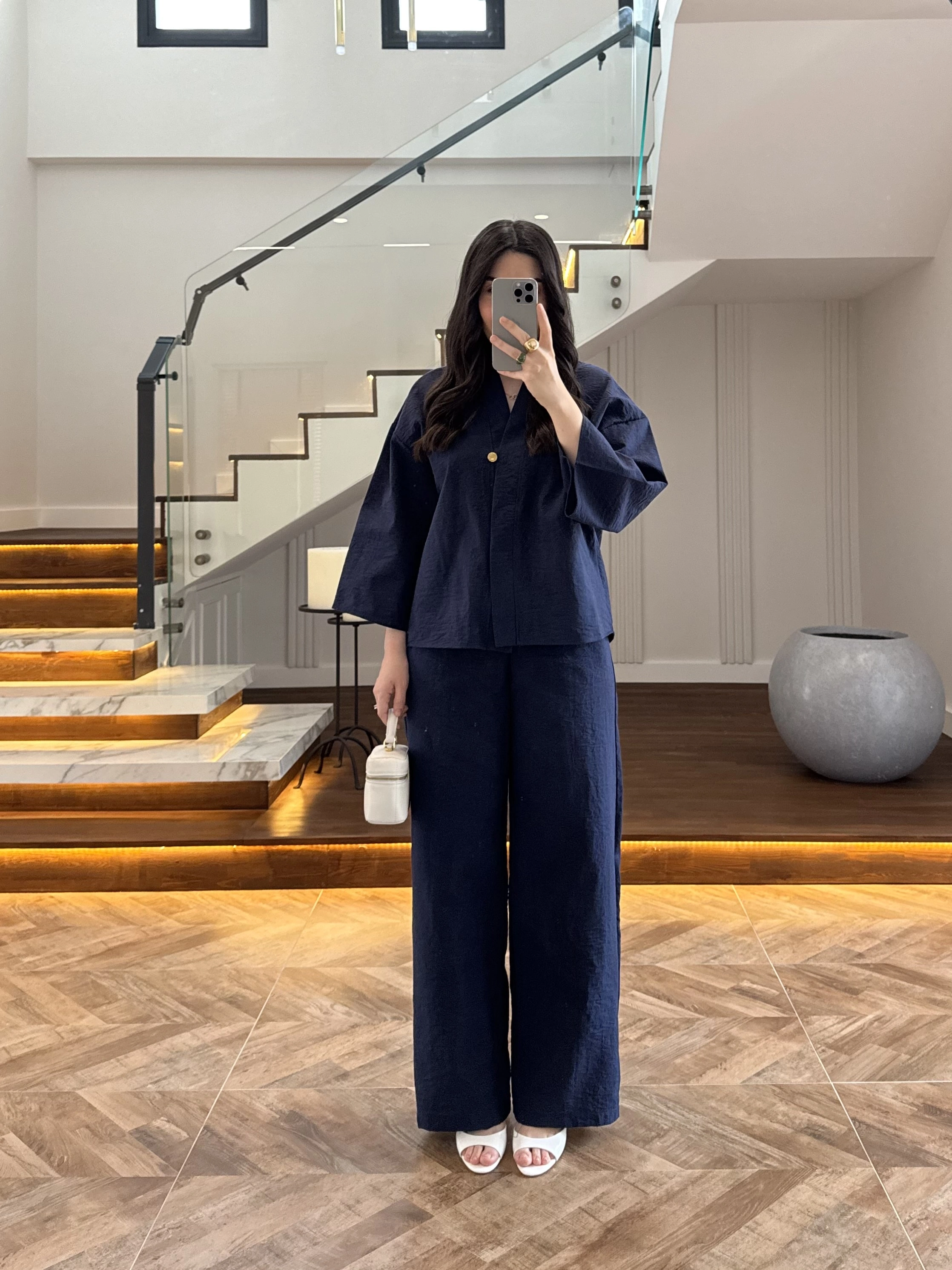 LACİVERT TEK DÜĞME KİMONO TAKIM