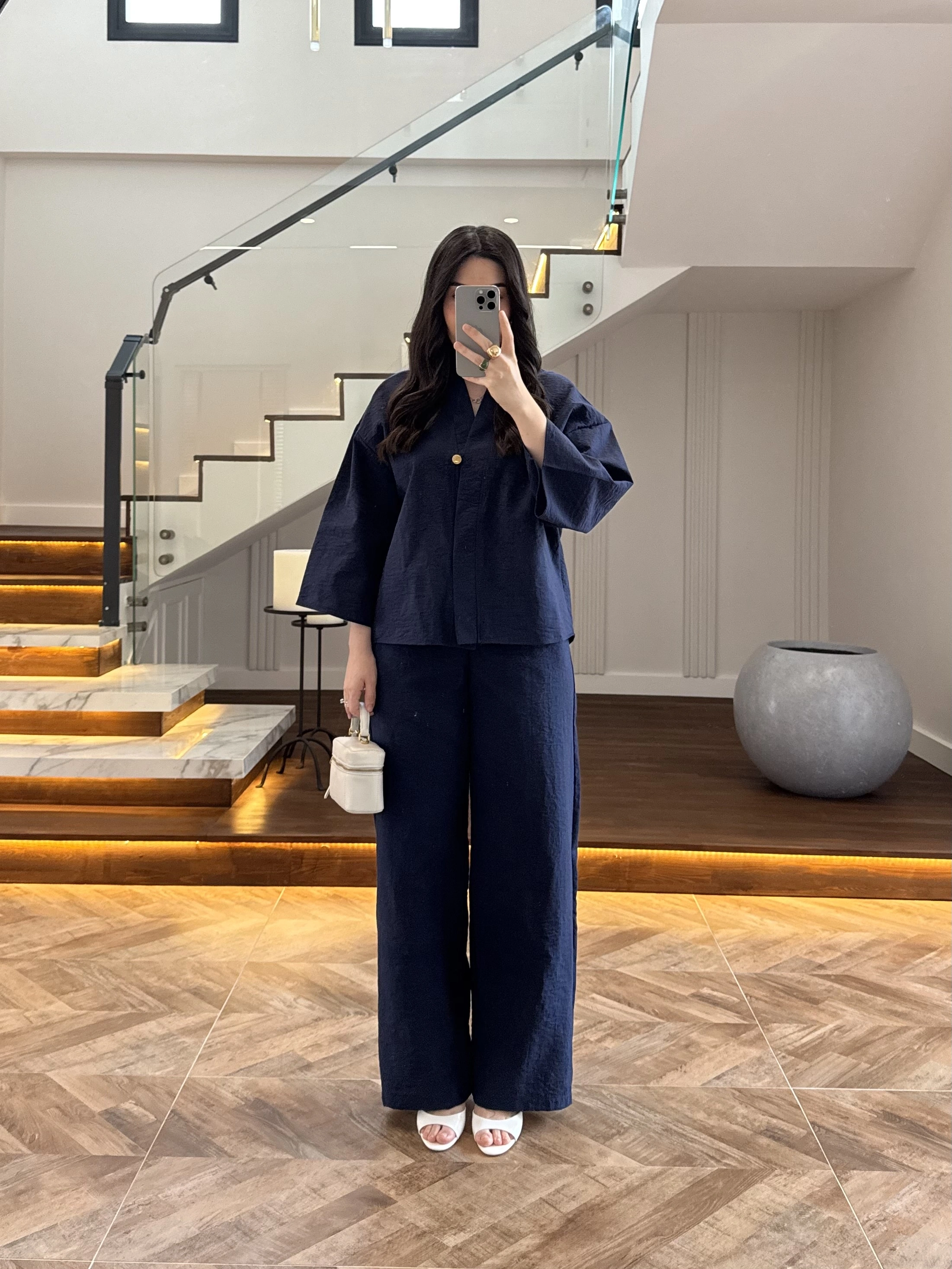LACİVERT TEK DÜĞME KİMONO TAKIM
