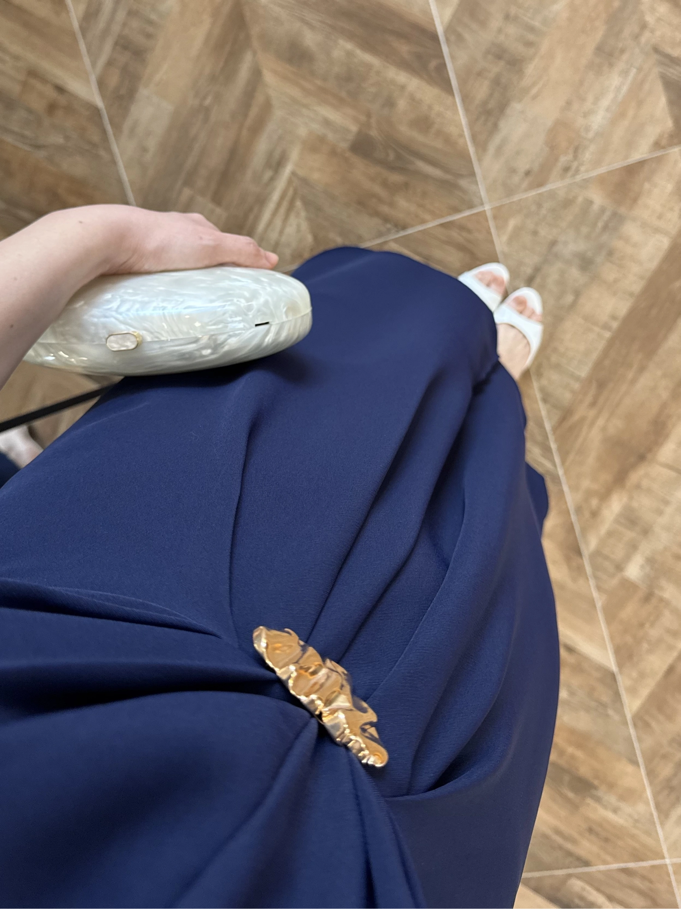 (ÖN SİPARİŞ )LACİVERT TOKA DETAY BEL BAĞLAMALI ELBİSE- 4021