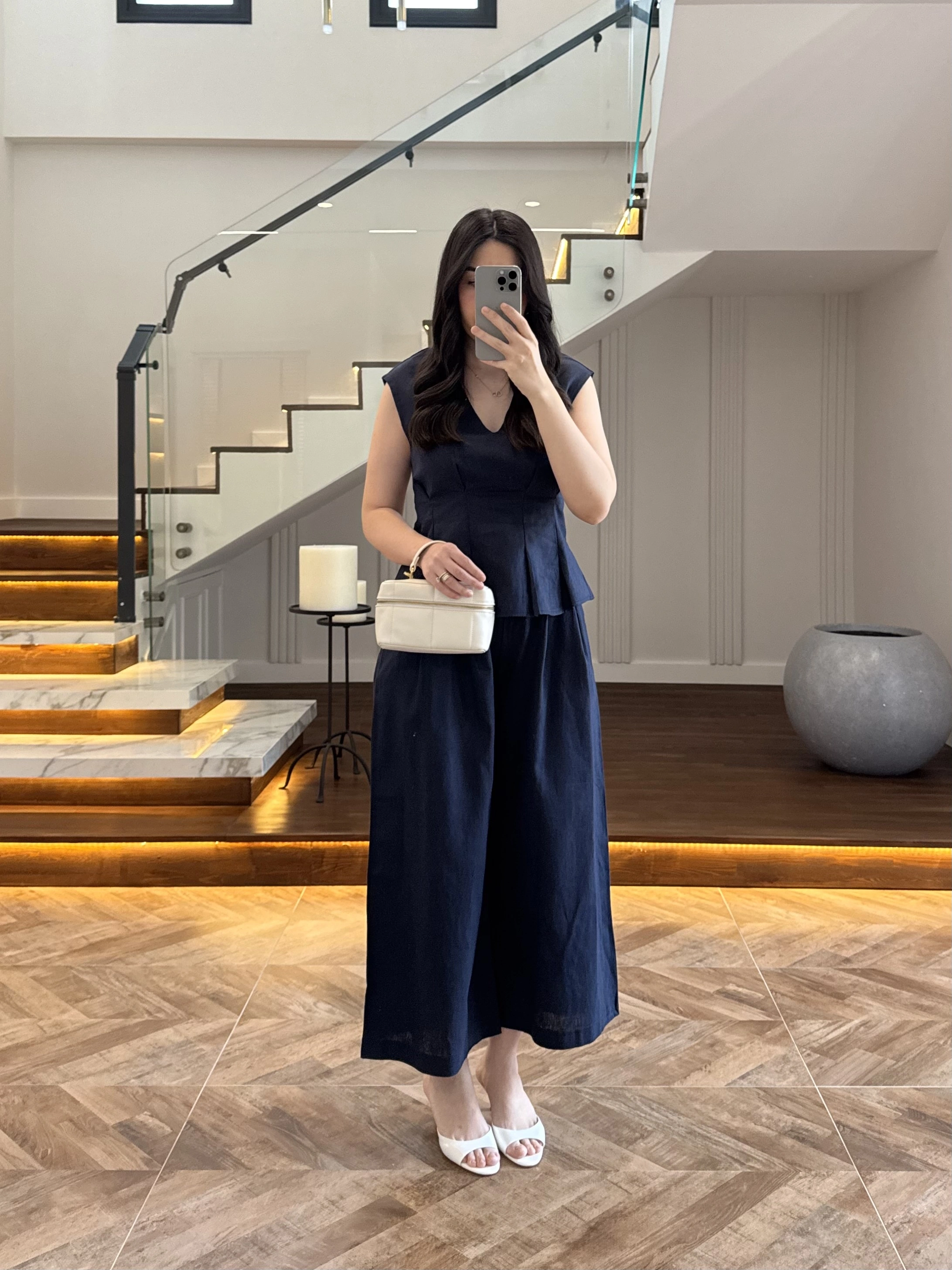 LACİVERT V YAKA BLUZ PANTOLON TAKIM -257256