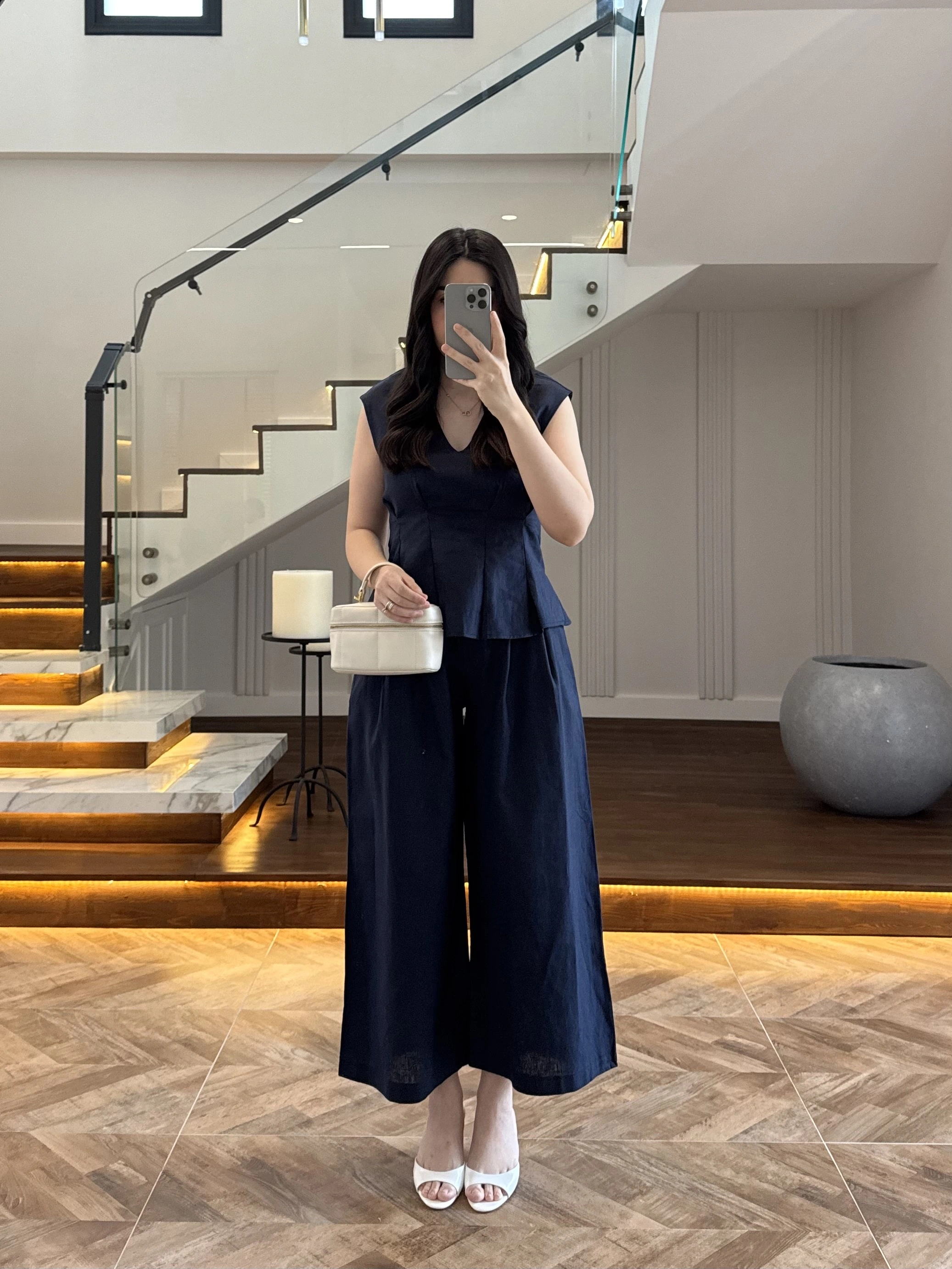 LACİVERT V YAKA BLUZ PANTOLON TAKIM -257256