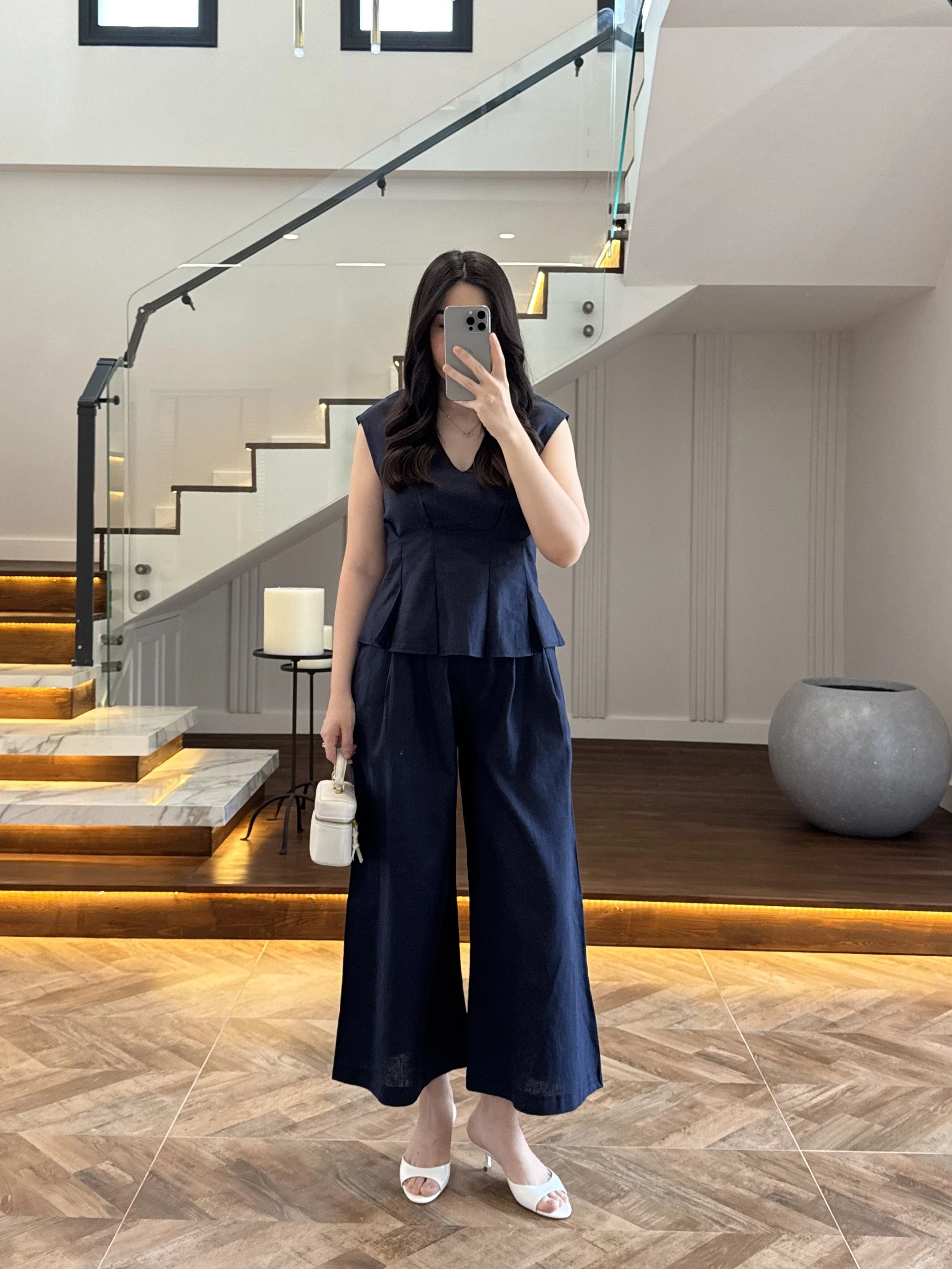 LACİVERT V YAKA BLUZ PANTOLON TAKIM -257256