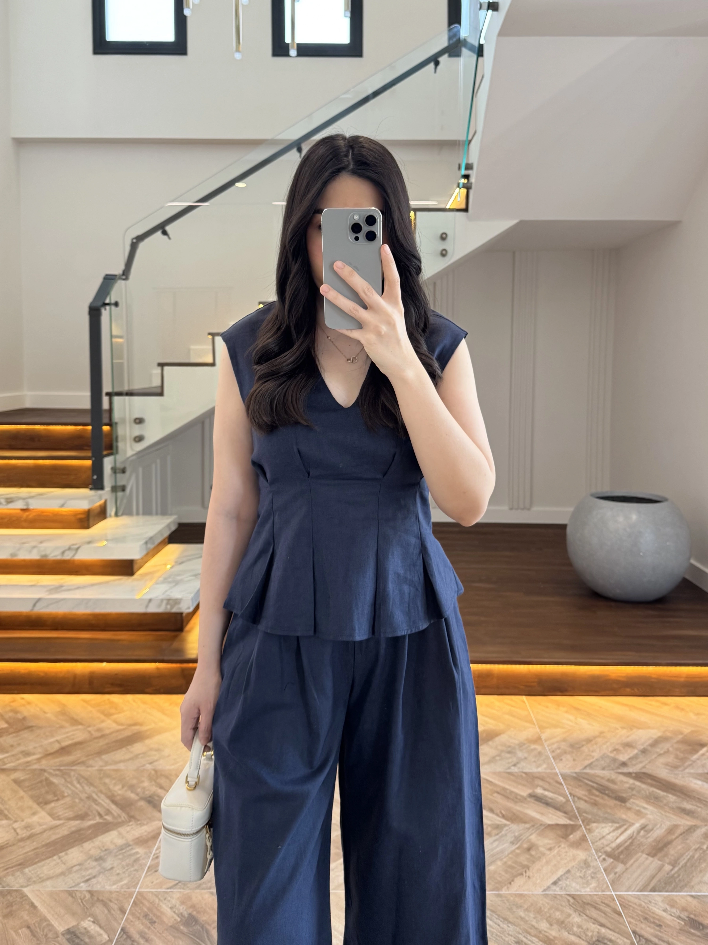 LACİVERT V YAKA BLUZ PANTOLON TAKIM -257256