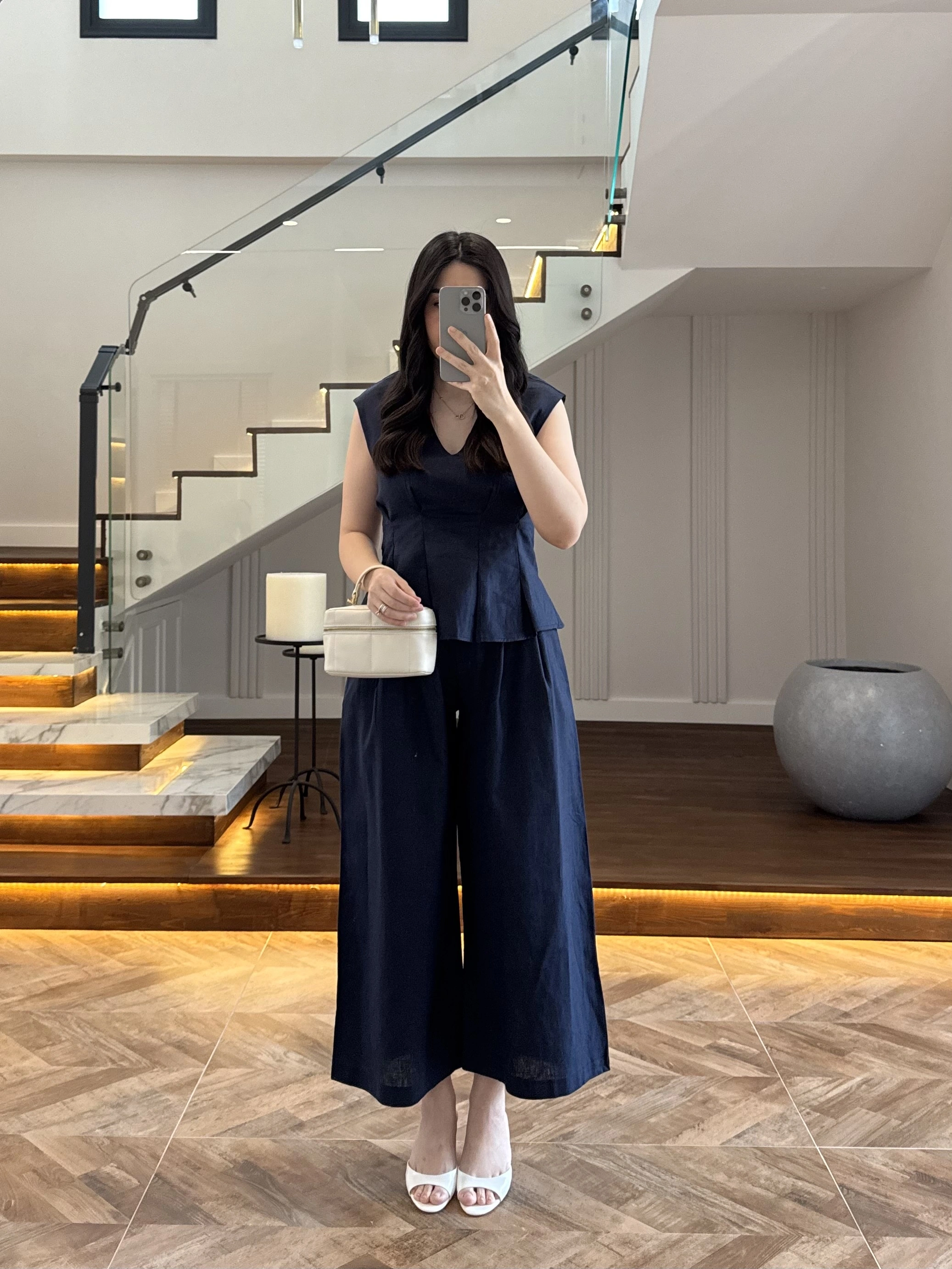 LACİVERT V YAKA BLUZ PANTOLON TAKIM -257256