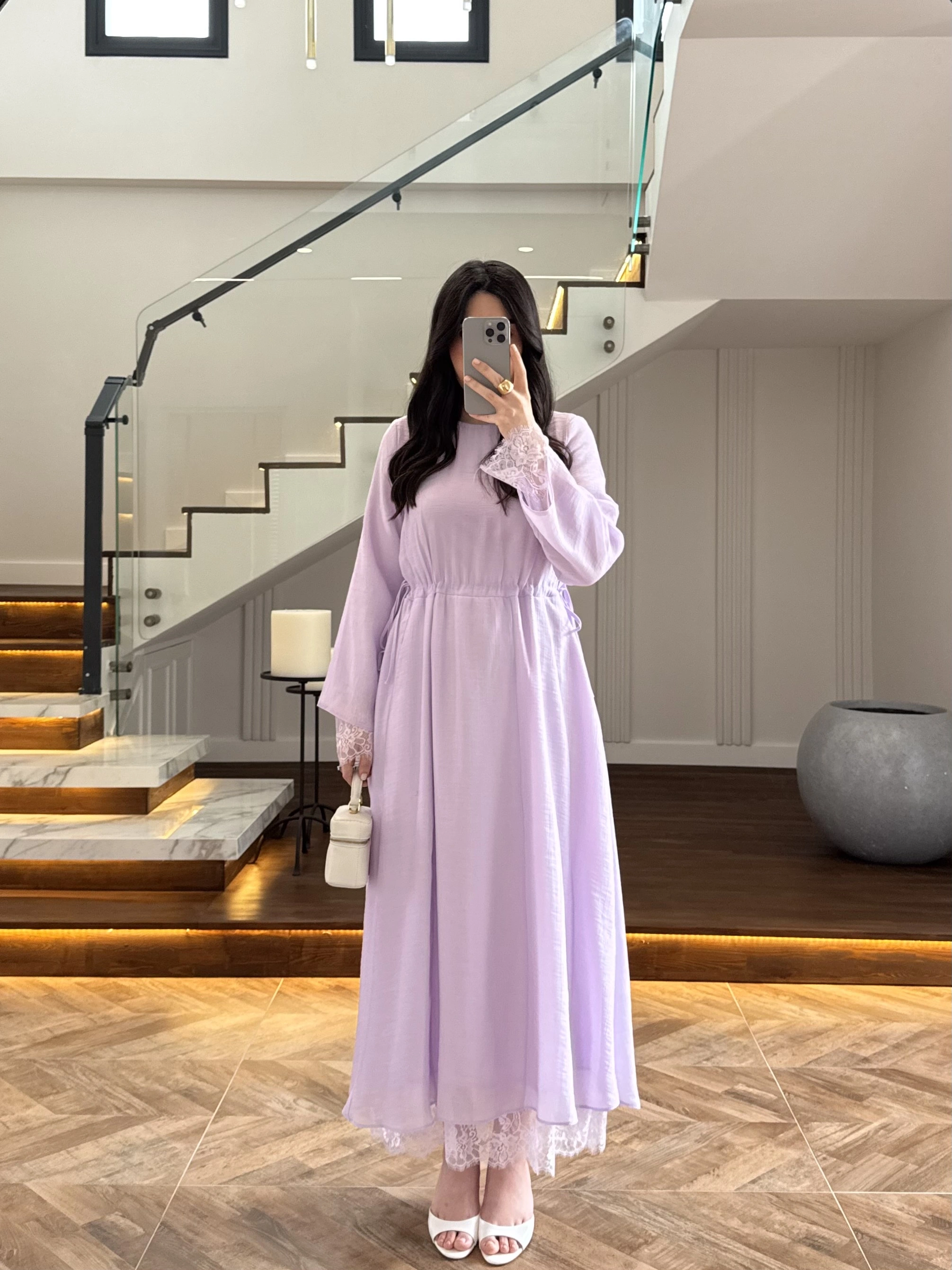 LİLA DANTELLİ TENSEL ELBİSE-32466