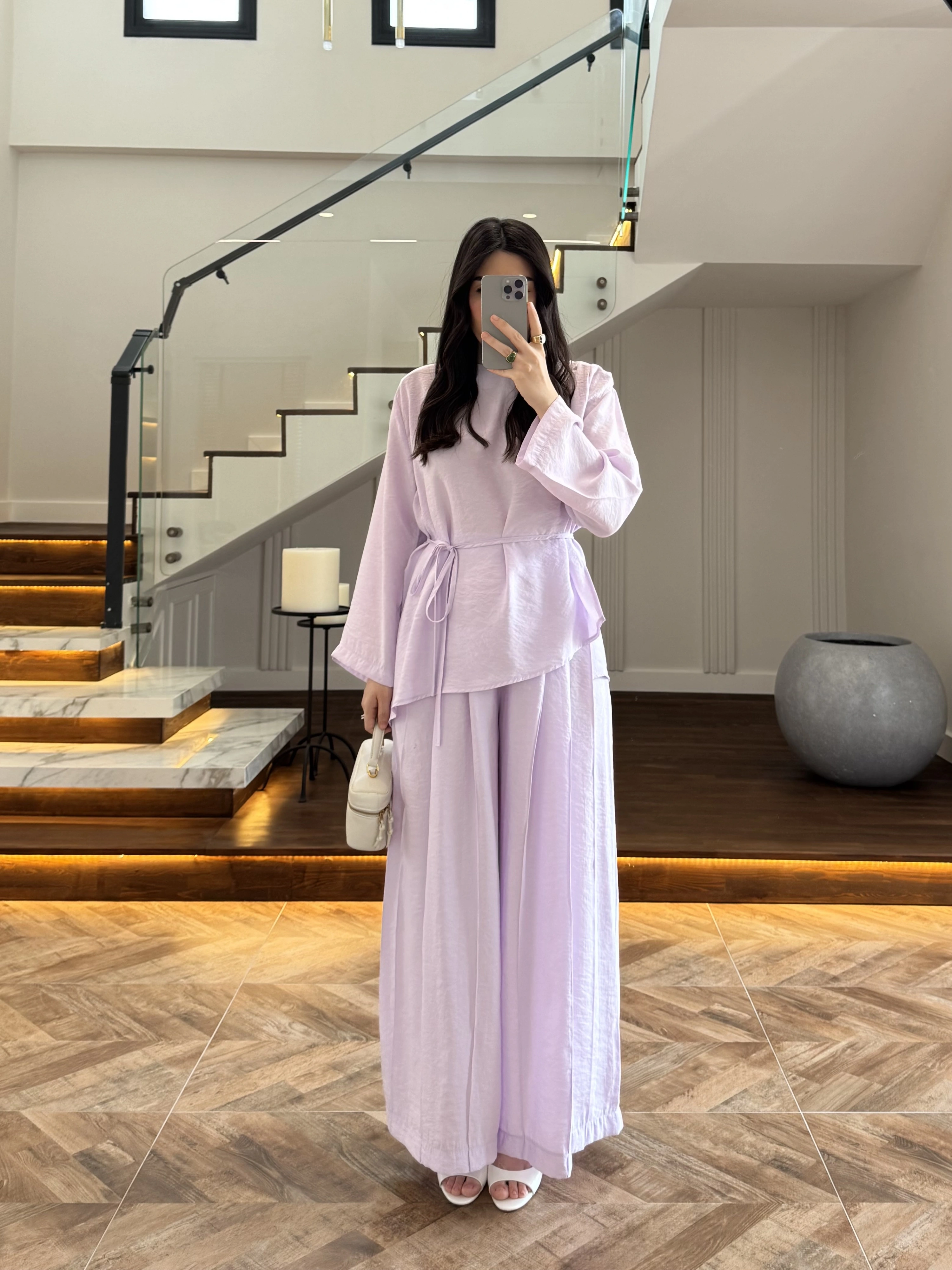 LİLA OMUZ PİLİ DETAY BLUZ TAKIM-26103