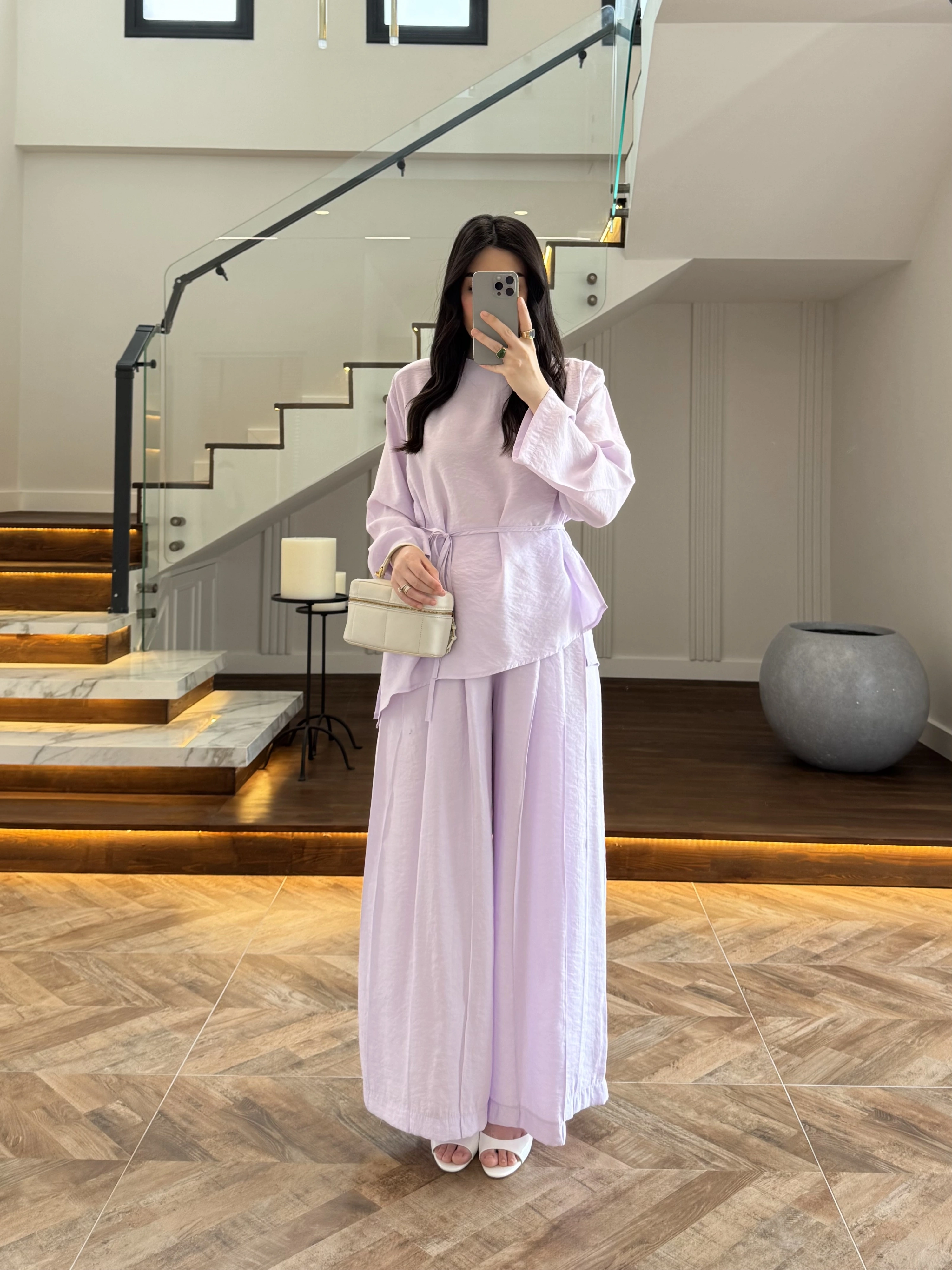 LİLA OMUZ PİLİ DETAY BLUZ TAKIM-26103