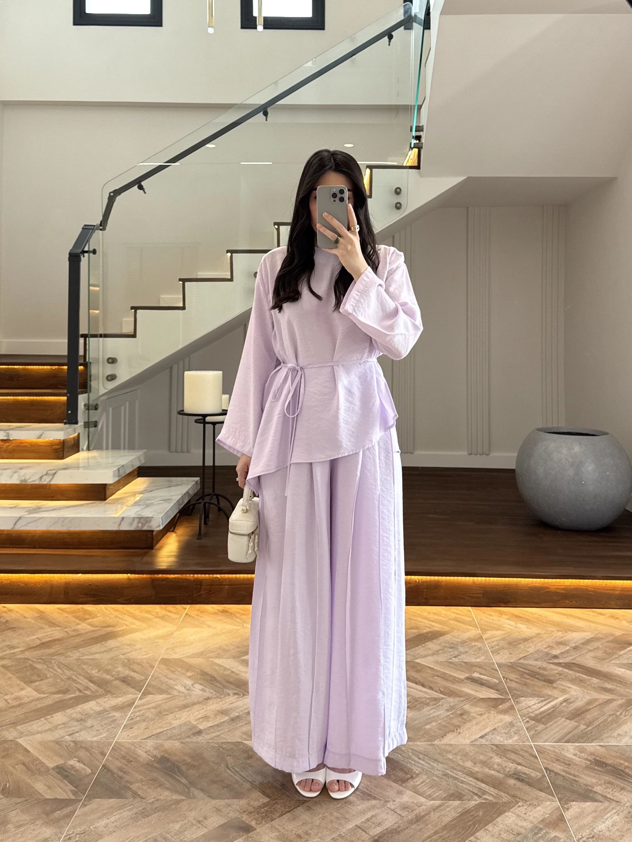 LİLA OMUZ PİLİ DETAY BLUZ TAKIM-26103
